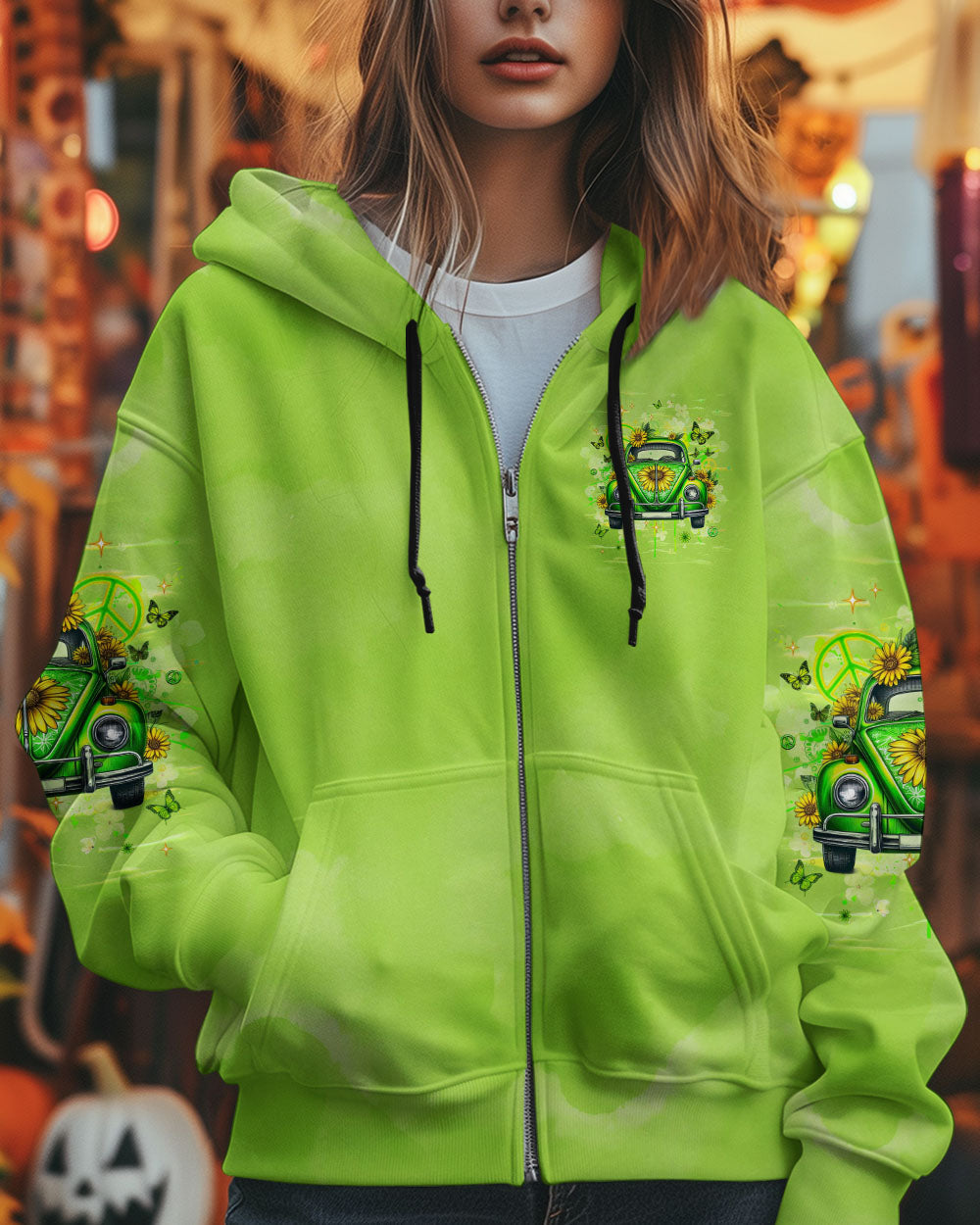 Older Wiser Still Chasing the Horizon Green Sunflower Peace Sign Car AOP Shirts _6_ 6l2vL