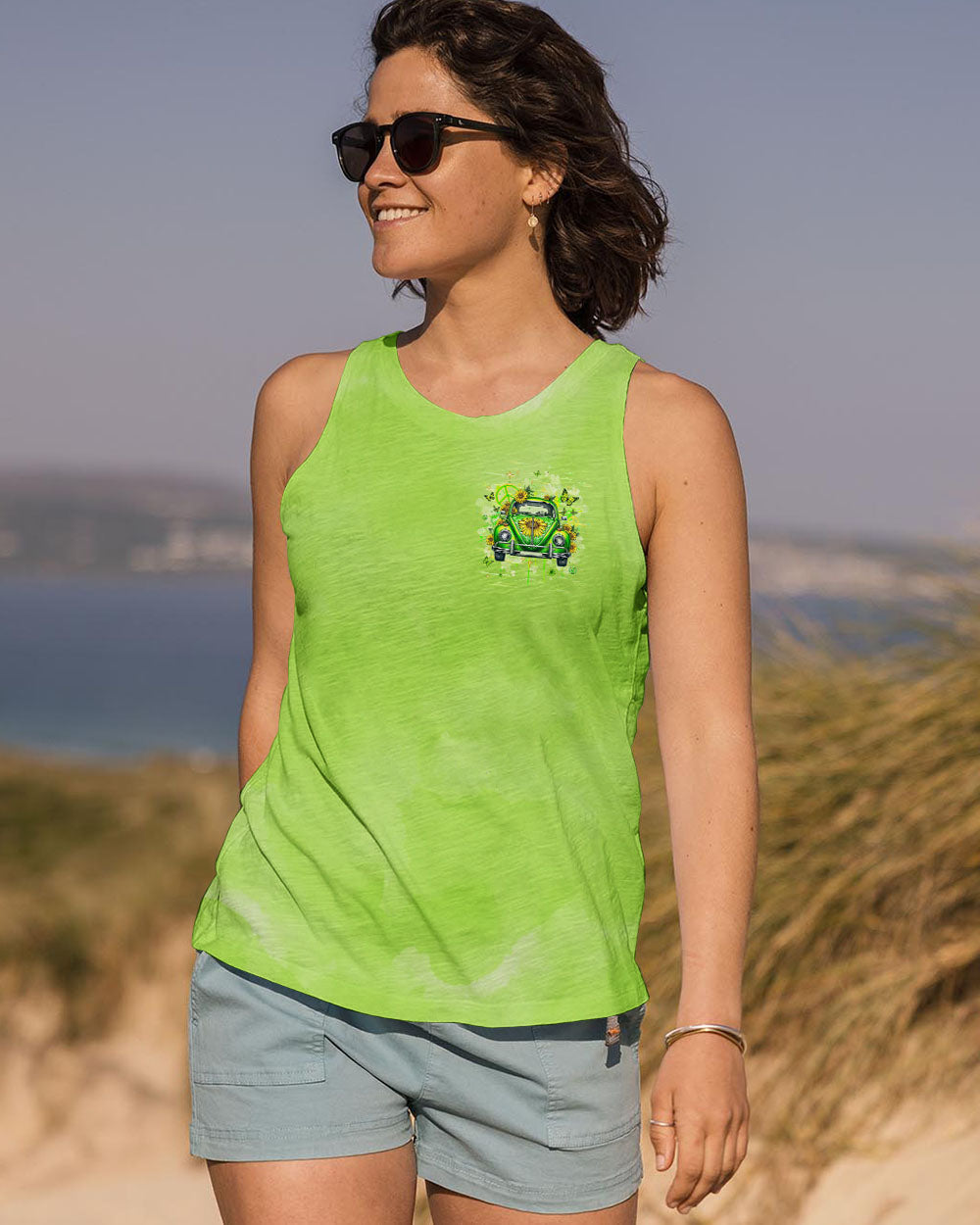 Older Wiser Still Chasing the Horizon Green Sunflower Peace Sign Car AOP Shirts _8_ 6RYMb