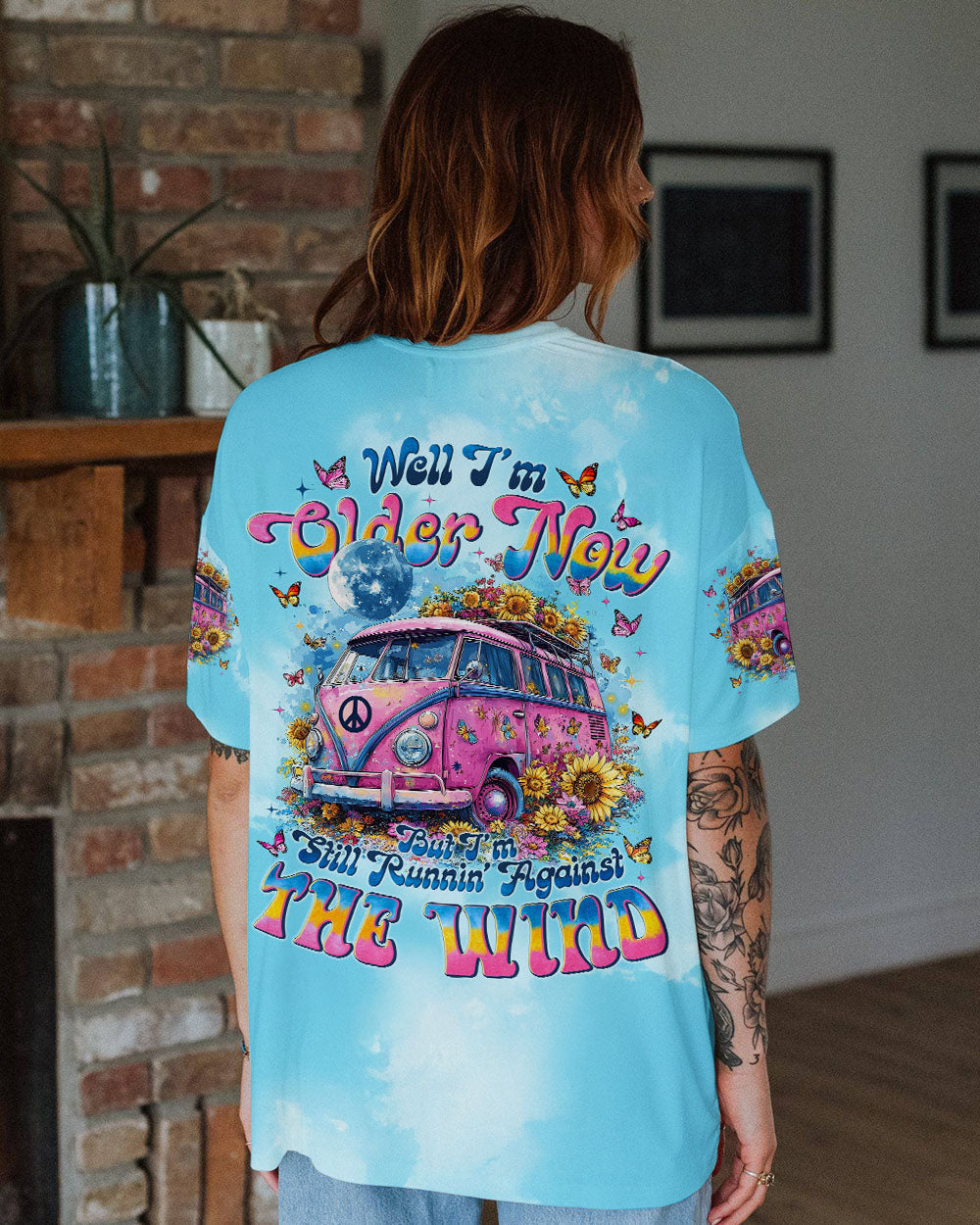 Older now but Still Runnin_E2_80_99 Against the Wind Vintage VW Bus and Butterfly Tie Dye Design AOP Shirts _3_ n9N9B