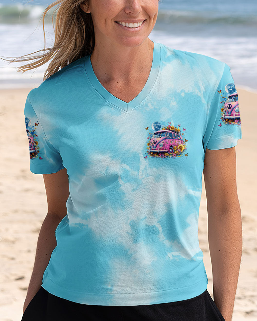 Older now but Still Runnin_E2_80_99 Against the Wind Vintage VW Bus and Butterfly Tie Dye Design AOP Shirts _4_ cuMvi