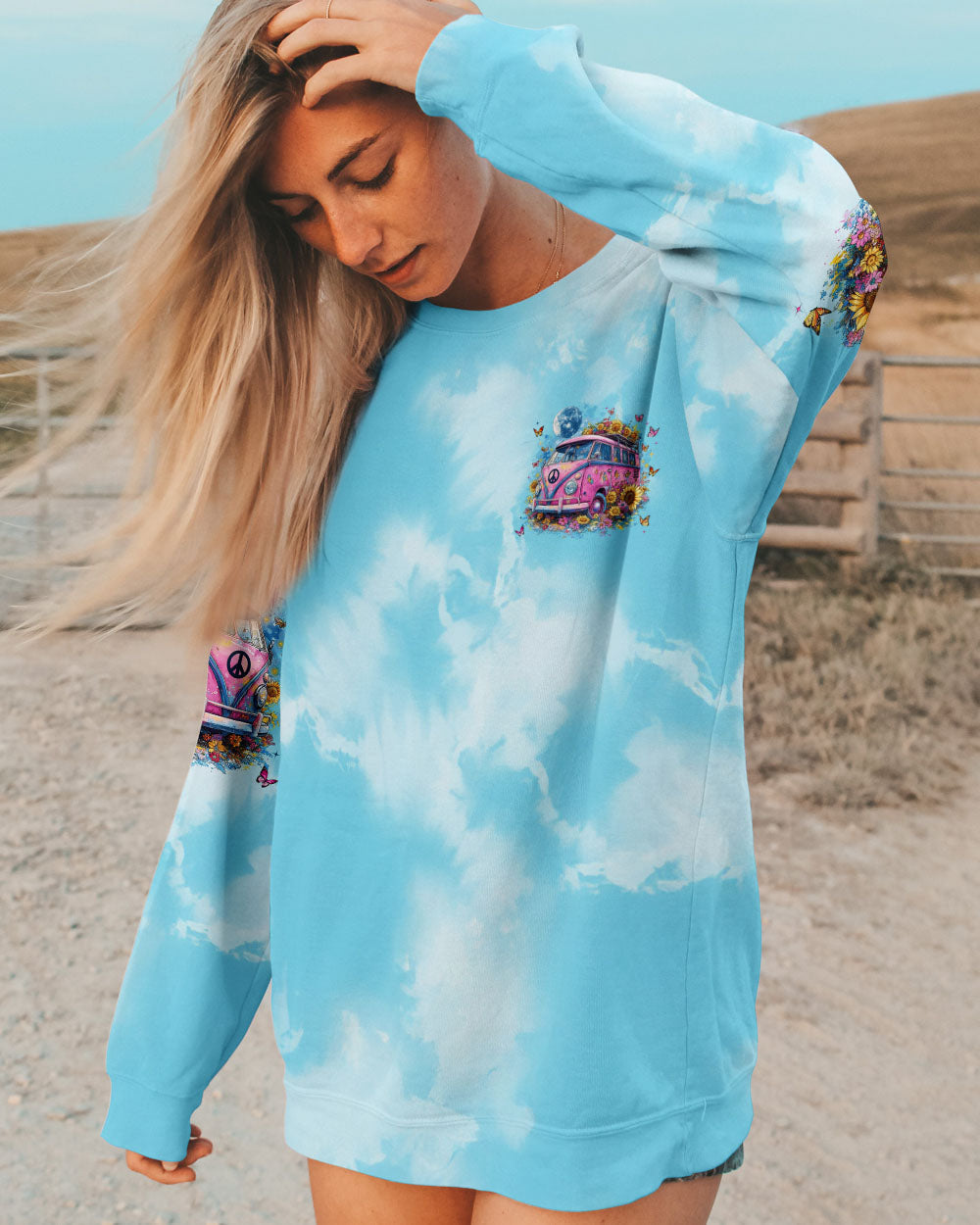 Older now but Still Runnin_E2_80_99 Against the Wind Vintage VW Bus and Butterfly Tie Dye Design AOP Shirts _8_ I3tjN