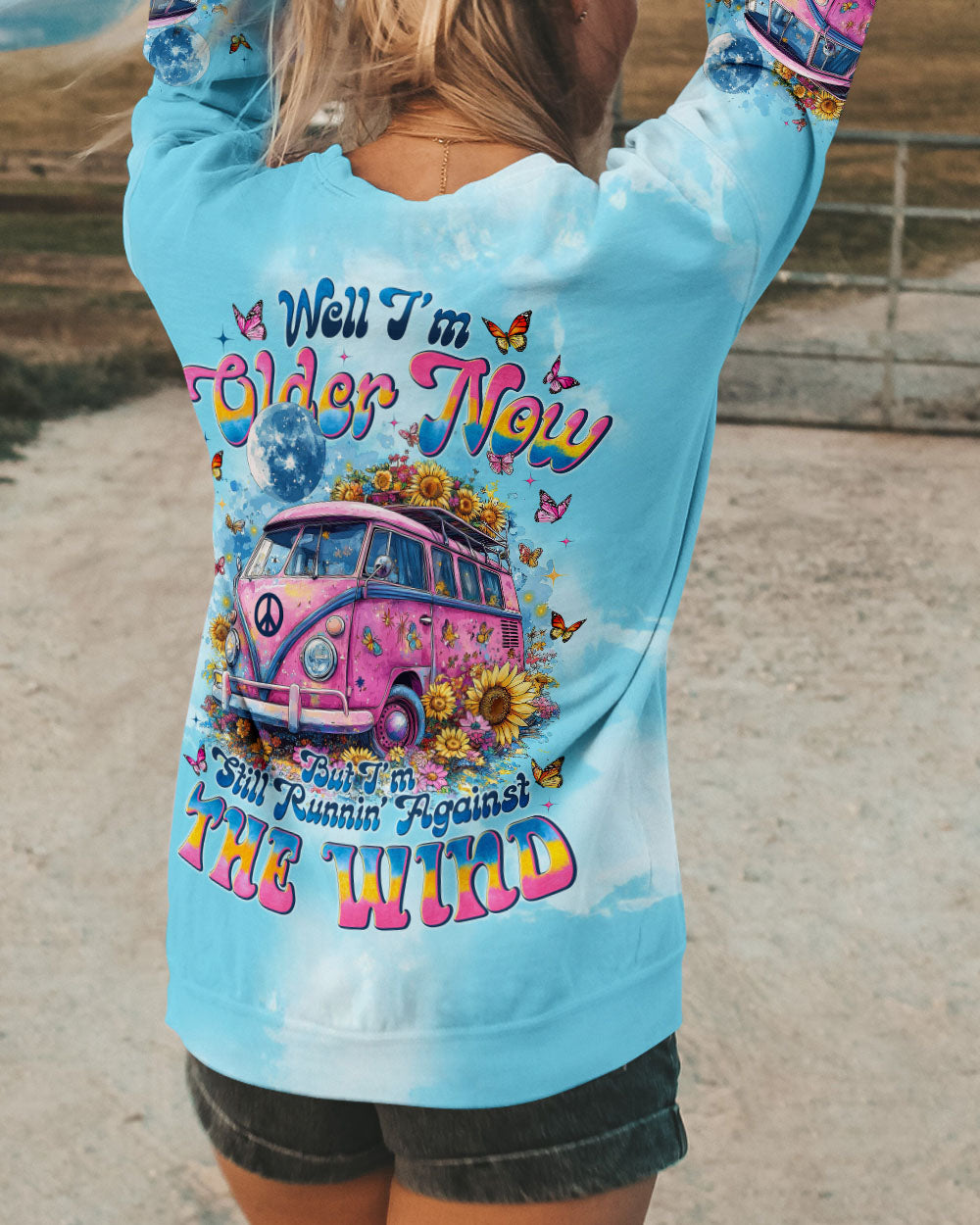 Older now but Still Runnin_E2_80_99 Against the Wind Vintage VW Bus and Butterfly Tie Dye Design AOP Shirts _9_ QdnyL