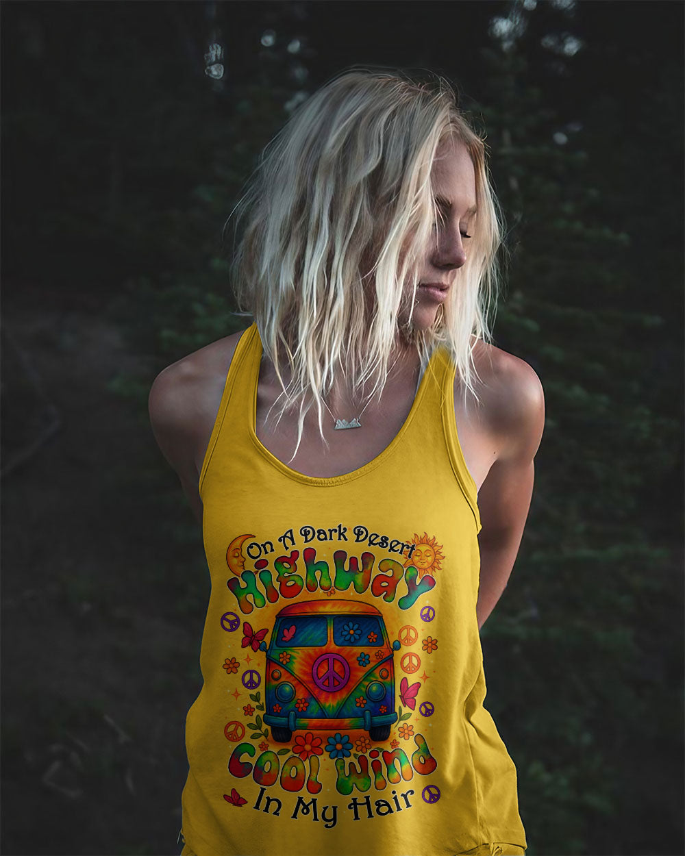 On a Dark Desert Highway Cool Wind in My Hair Hippie Peace Van Retro Tee for Women AOP Shirts _11_ LfEdM