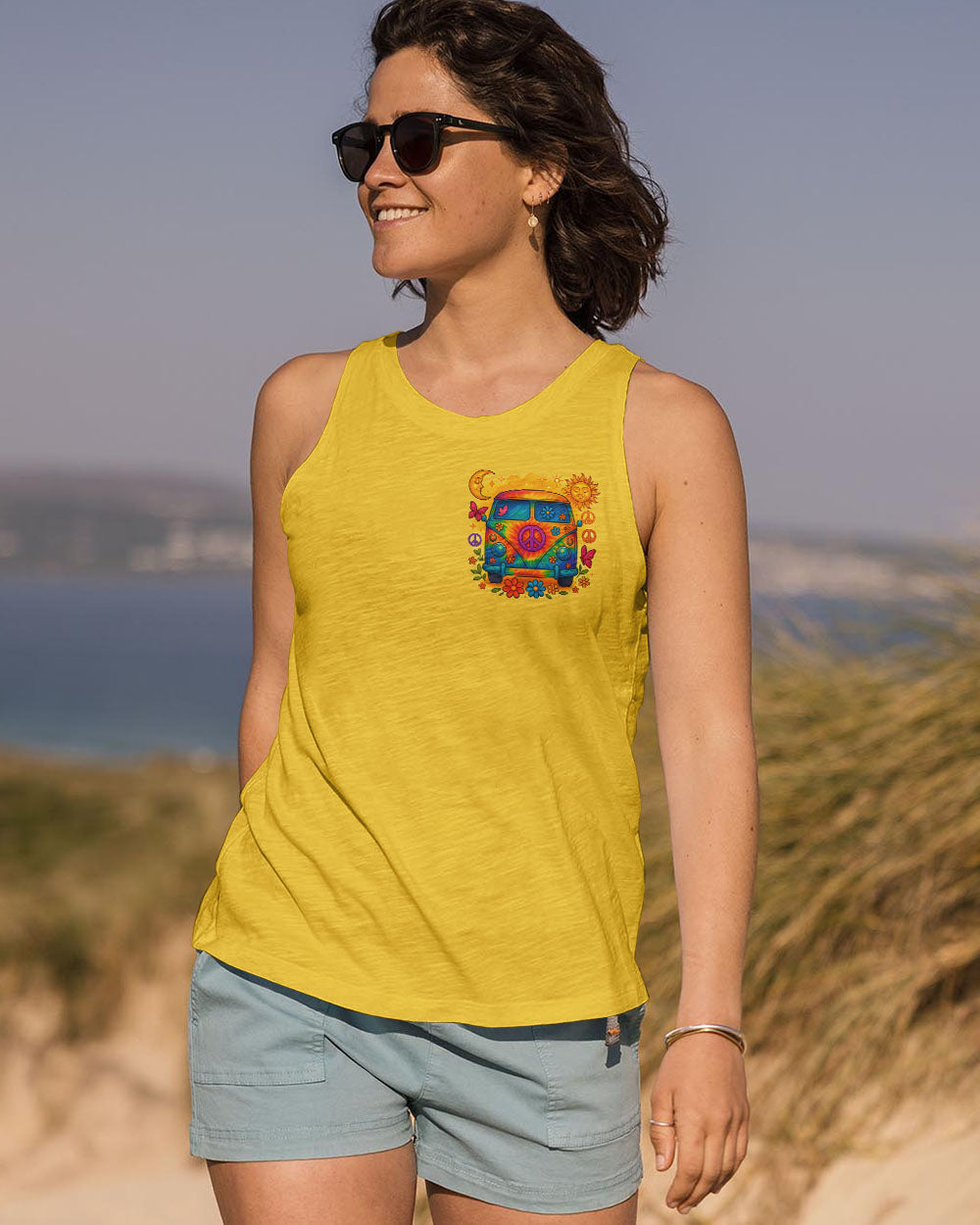 On a Dark Desert Highway Cool Wind in My Hair Hippie Peace Van Retro Tee for Women AOP Shirts _12_ hJ65f