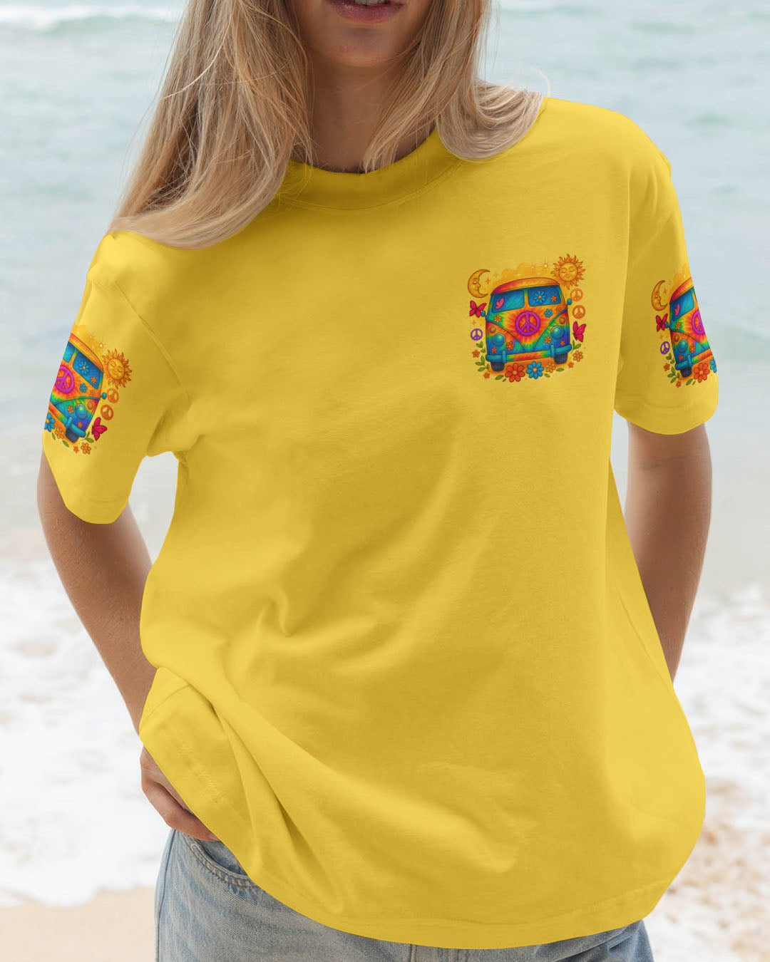 On a Dark Desert Highway Cool Wind in My Hair Hippie Peace Van Retro Tee for Women AOP Shirts _2_ GkuWe