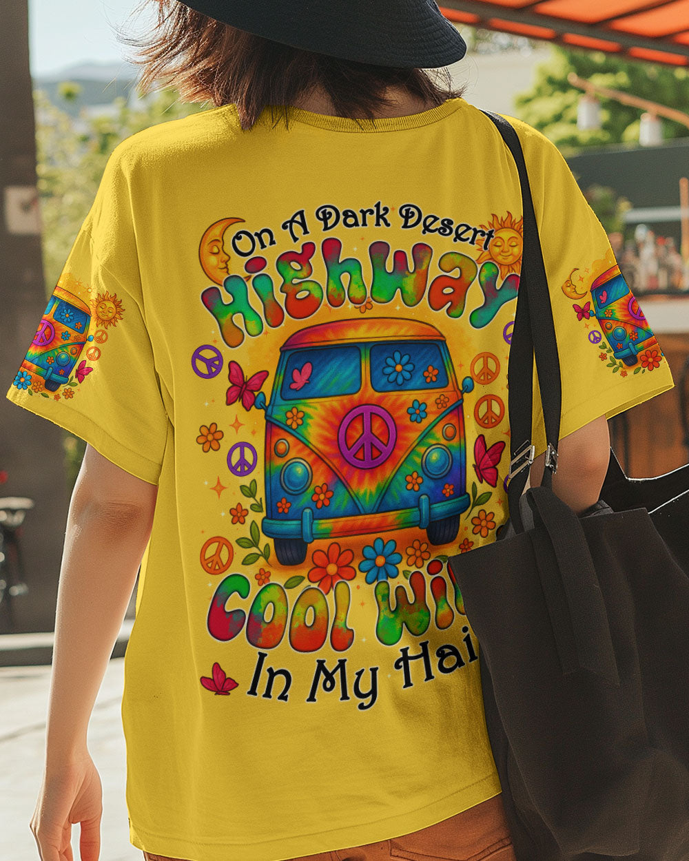 On a Dark Desert Highway Cool Wind in My Hair Hippie Peace Van Retro Tee for Women AOP Shirts _5_ N0fjm