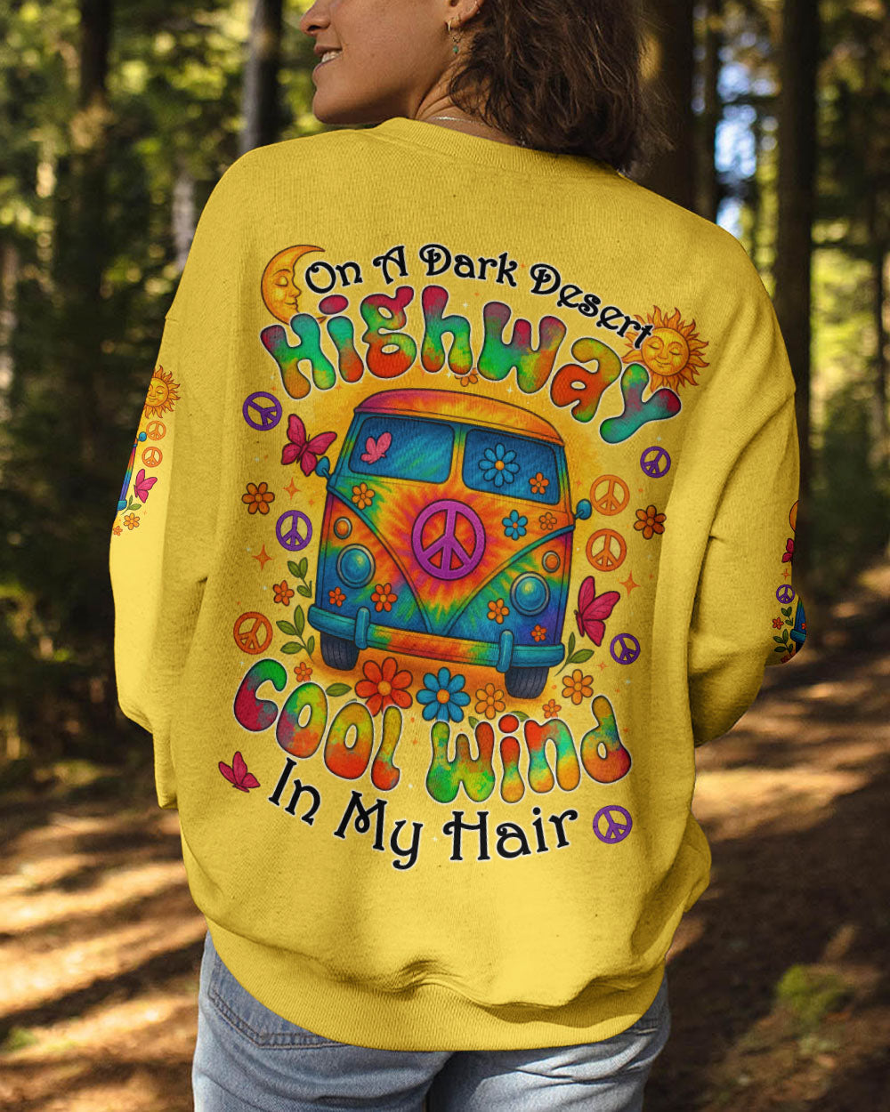 On a Dark Desert Highway Cool Wind in My Hair Hippie Peace Van Retro Tee for Women AOP Shirts _9_ OPqWi