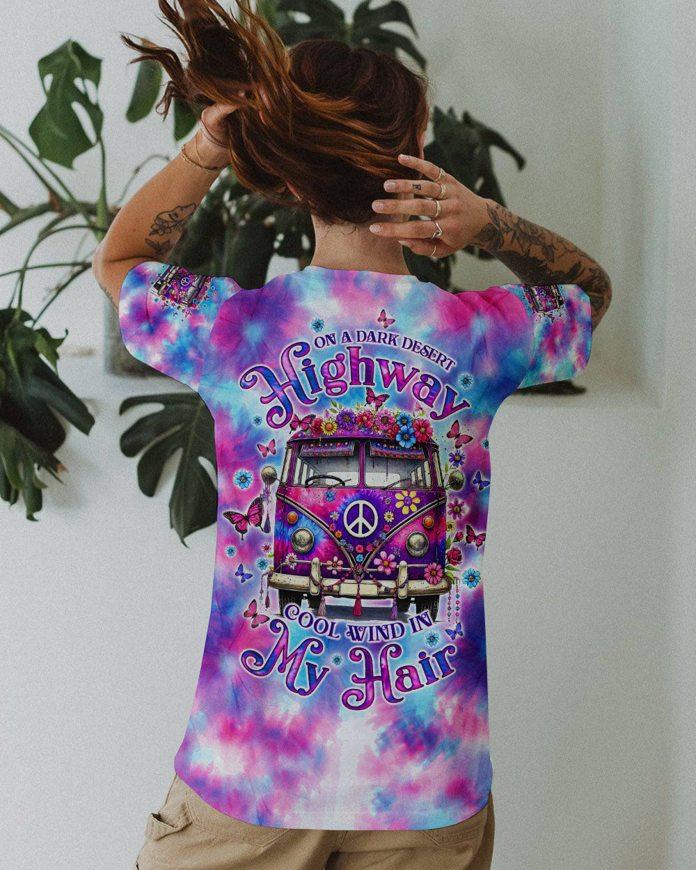 On a Dark Desert Highway Cool Wind in My Hair Hippie Van Tie Dye AOP Shirts _12_ dNrzB