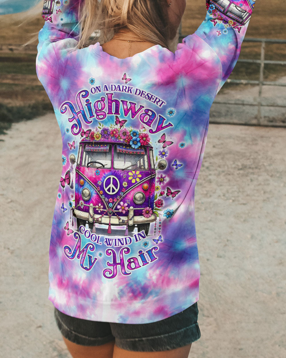 On a Dark Desert Highway Cool Wind in My Hair Hippie Van Tie Dye AOP Shirts _5_ SMqWg