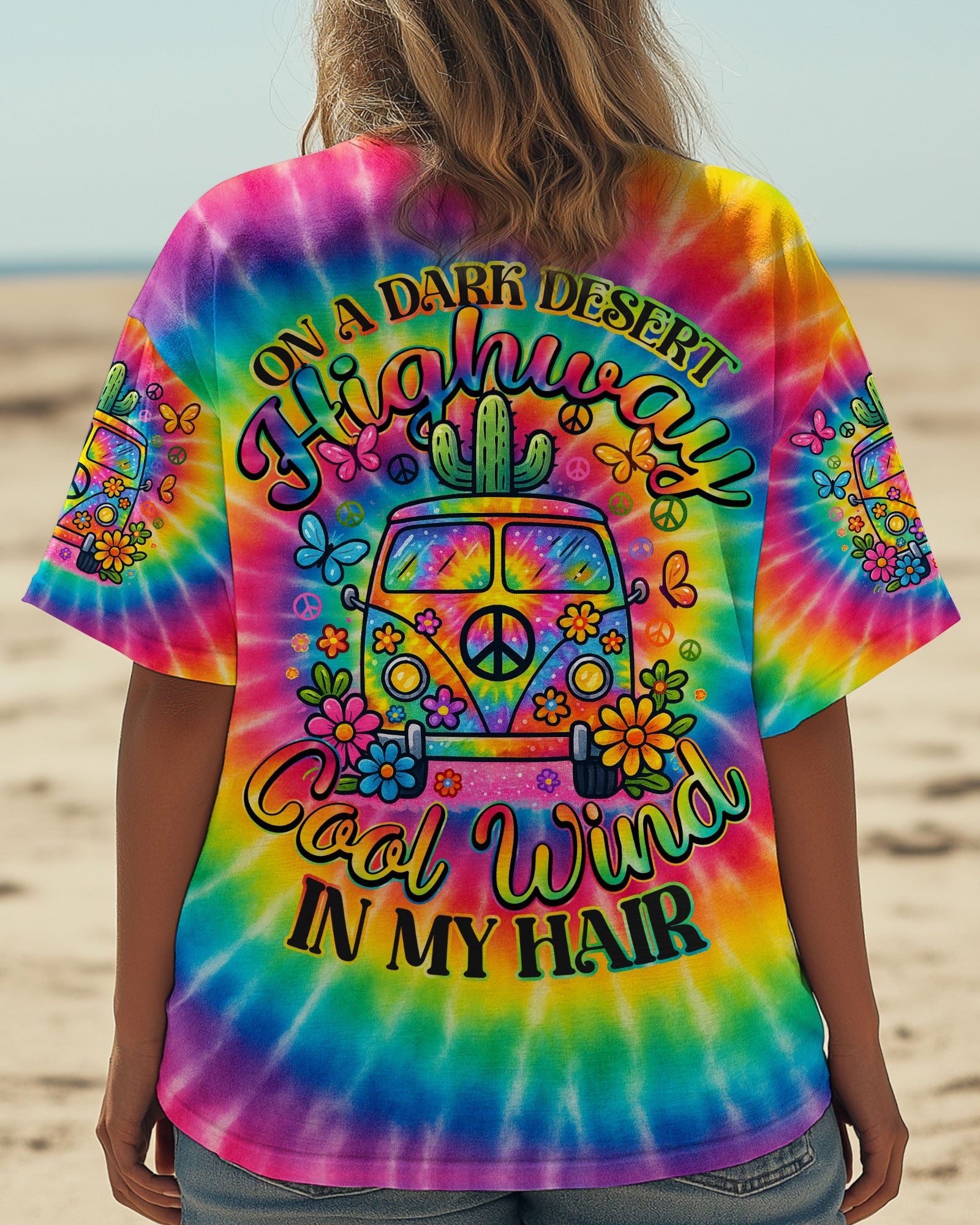 On a Dark Desert Highway Cool Wind in My Hair Tie Dye Hippie Van AOP Shirts _13_ mQpRC