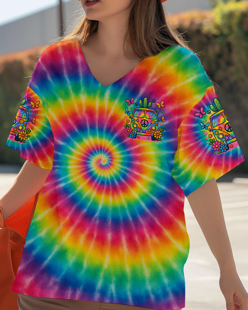 On a Dark Desert Highway Cool Wind in My Hair Tie Dye Hippie Van AOP Shirts _14_ BUoVR