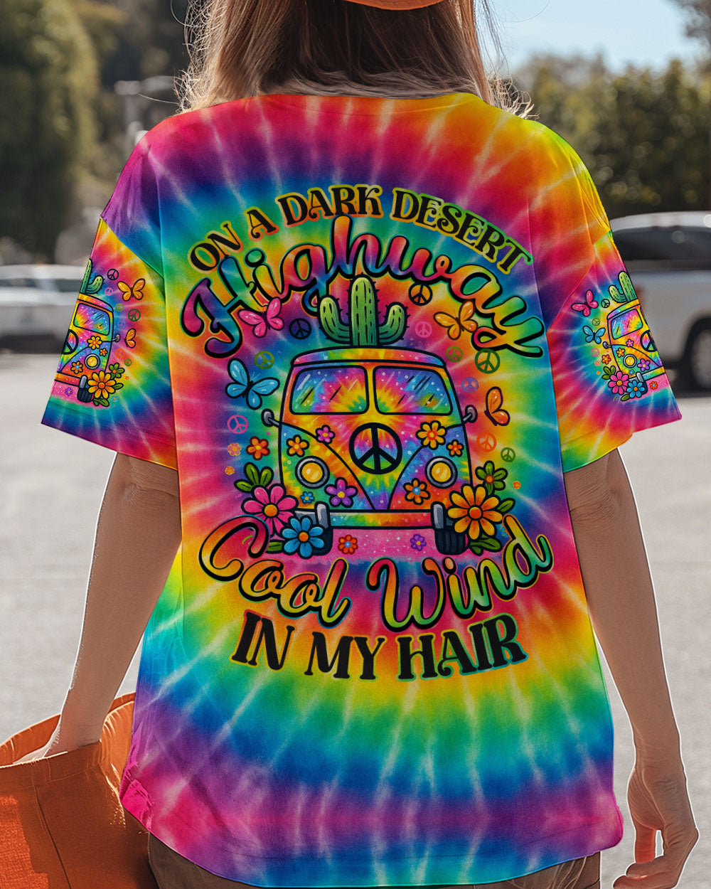 On a Dark Desert Highway Cool Wind in My Hair Tie Dye Hippie Van AOP Shirts _1_ m8le1