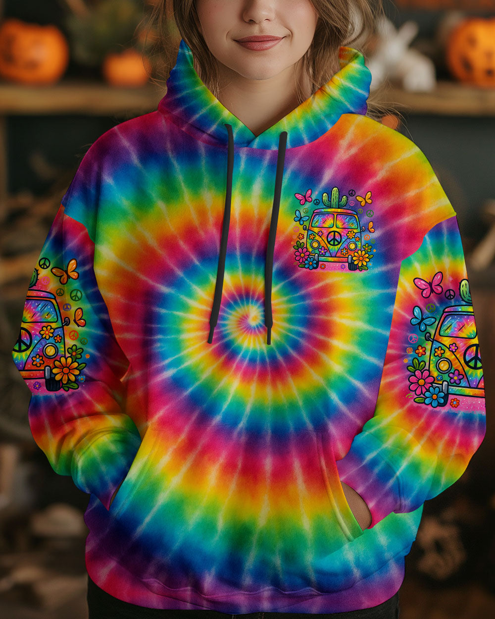 On a Dark Desert Highway Cool Wind in My Hair Tie Dye Hippie Van AOP Shirts _2_ vjFfP