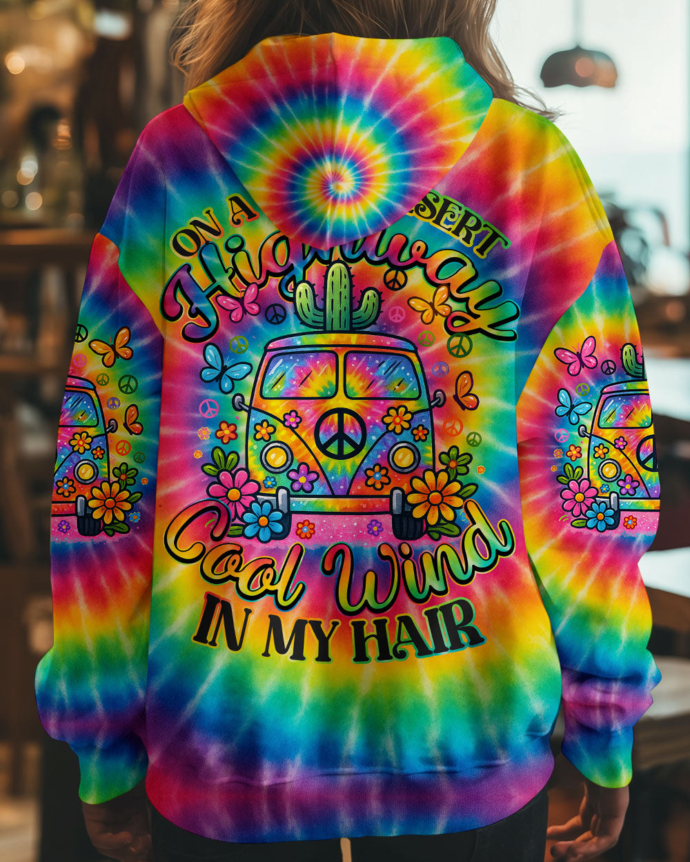 On a Dark Desert Highway Cool Wind in My Hair Tie Dye Hippie Van AOP Shirts _3_ VJ9XH