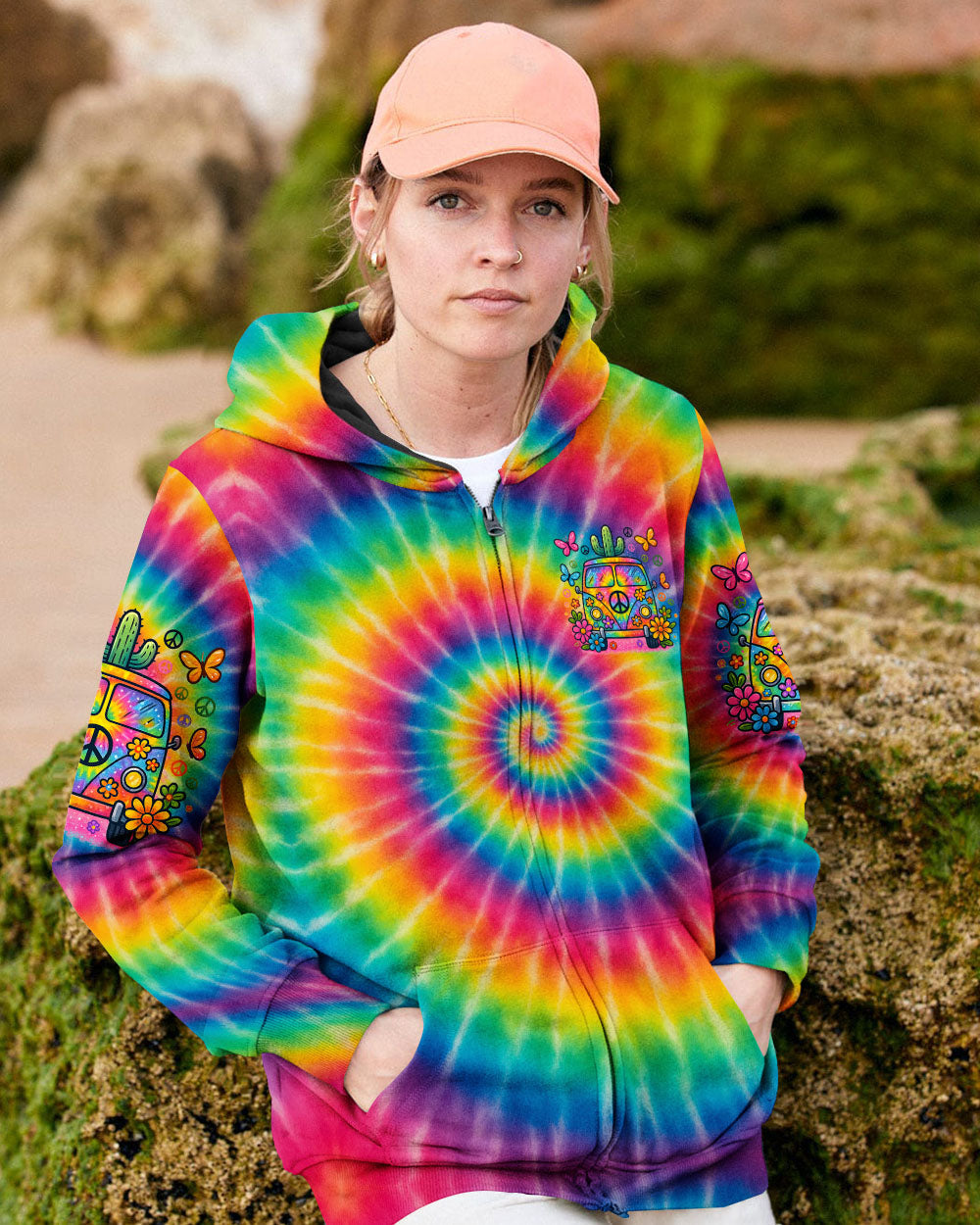 On a Dark Desert Highway Cool Wind in My Hair Tie Dye Hippie Van AOP Shirts _6_ UNF8M