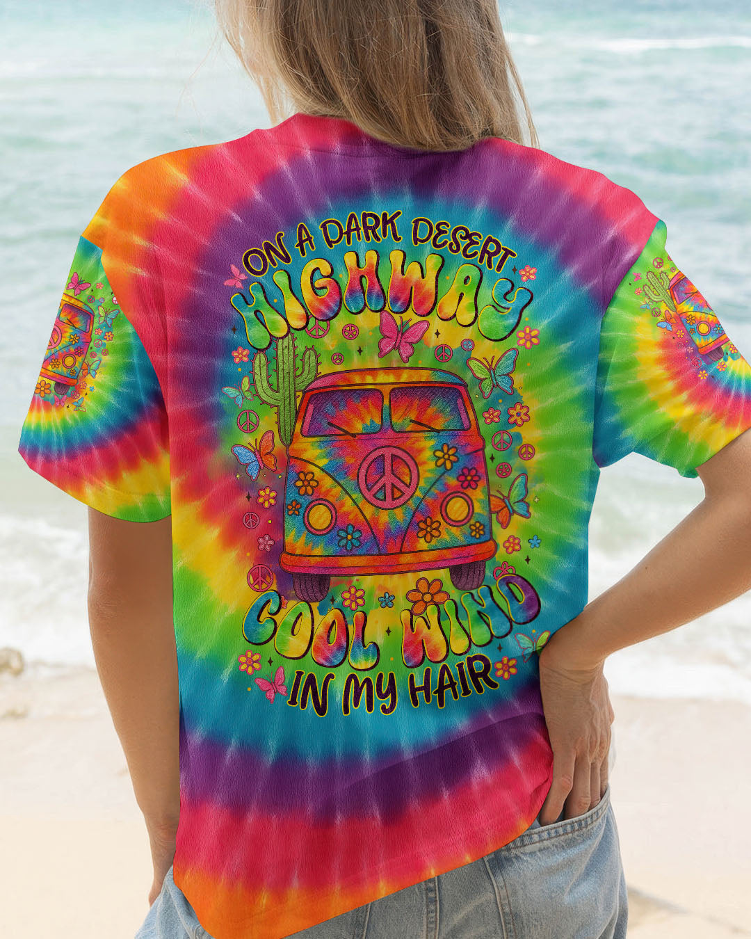 On a Dark Desert Highway Cool Wind in My Hair Tie Dye Peace Van AOP Shirts _12_ LS6uh