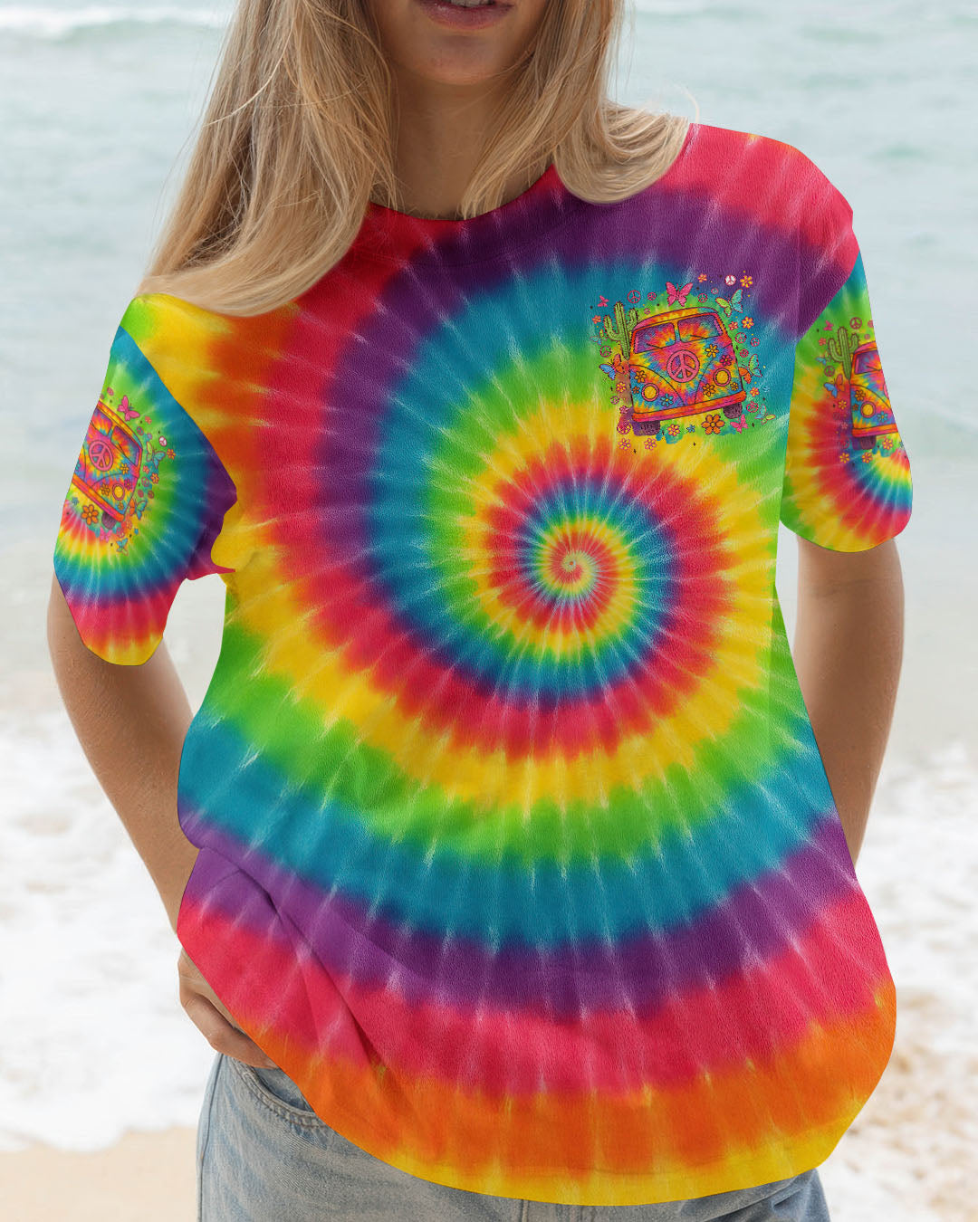 On a Dark Desert Highway Cool Wind in My Hair Tie Dye Peace Van AOP Shirts _13_ fOSxr