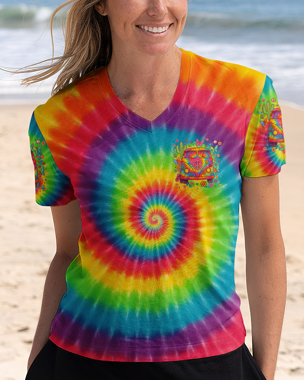 On a Dark Desert Highway Cool Wind in My Hair Tie Dye Peace Van AOP Shirts _2_ Oozw7