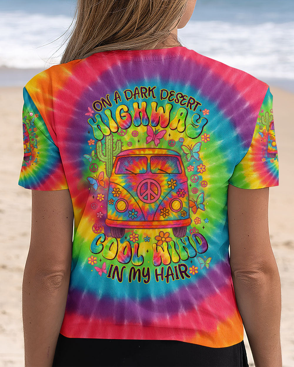On a Dark Desert Highway Cool Wind in My Hair Tie Dye Peace Van AOP Shirts _3_ K1zvq