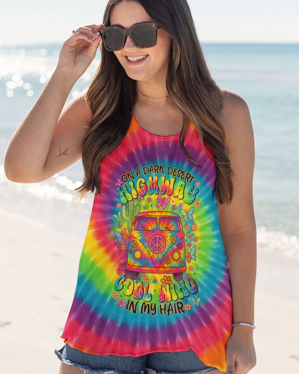 On a Dark Desert Highway Cool Wind in My Hair Tie Dye Peace Van AOP Shirts _9_ ijSXF