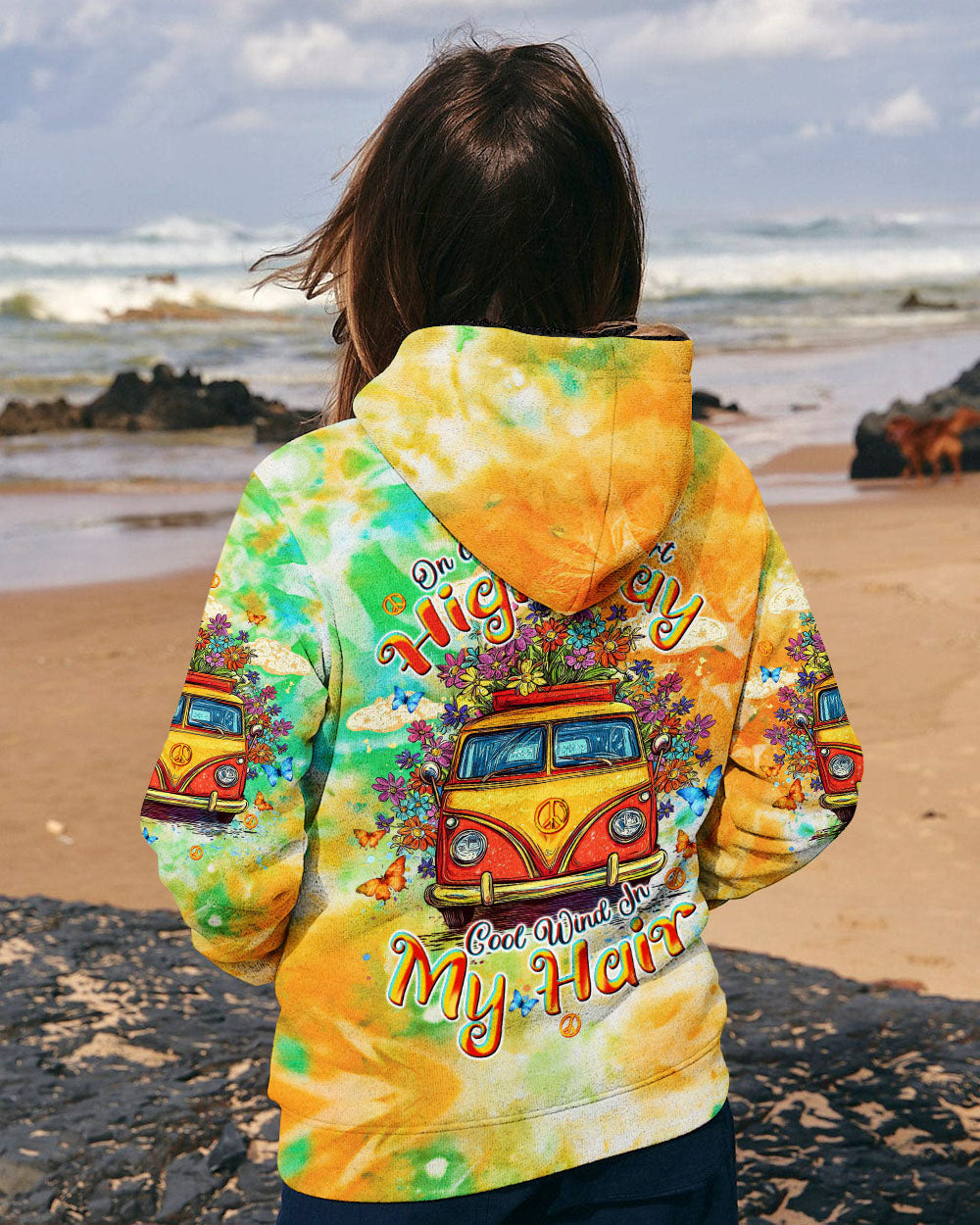 On a Dark Desert Highway Cool Wind in My Hair Tie Dye Retro Hippie Van AOP Shirts _11_ BNNTj