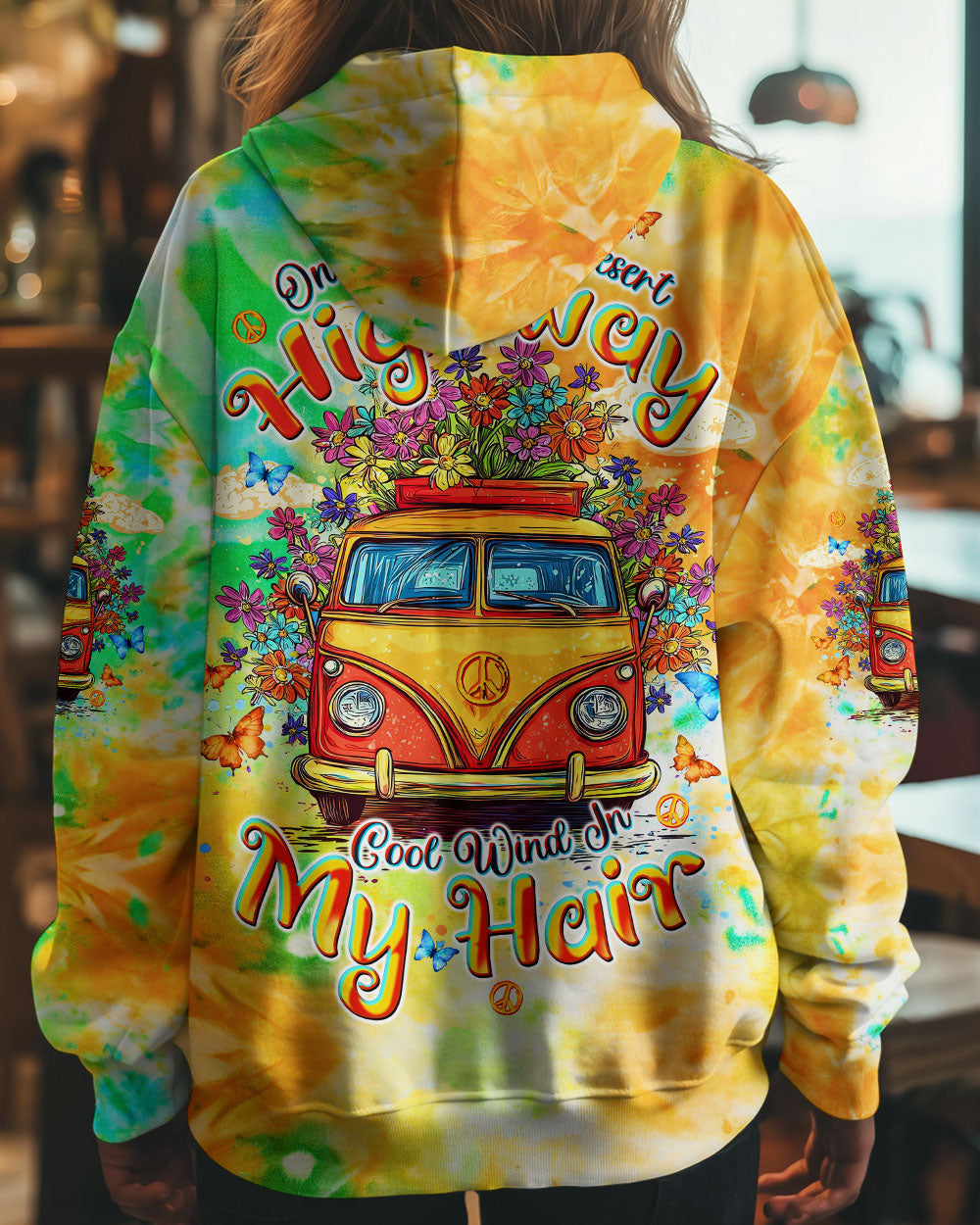On a Dark Desert Highway Cool Wind in My Hair Tie Dye Retro Hippie Van AOP Shirts _7_ ypWS9