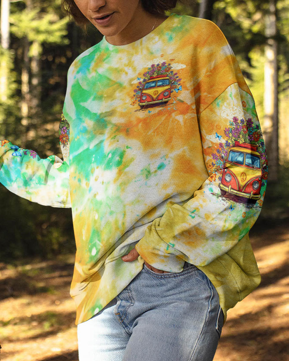 On a Dark Desert Highway Cool Wind in My Hair Tie Dye Retro Hippie Van AOP Shirts _8_ Gd6Dv