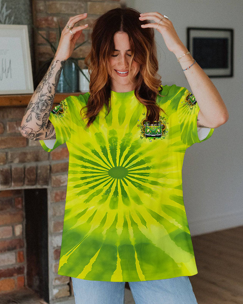 On a Dark Desert Highway Cool Wind in My Hair Tie Dye VW Bus and Sunflower AOP Shirts _2_ 8ERAF