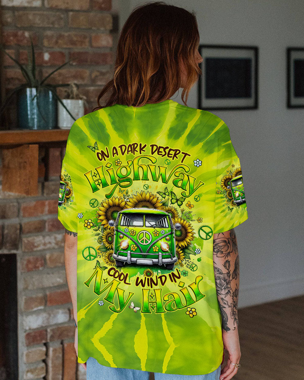 On a Dark Desert Highway Cool Wind in My Hair Tie Dye VW Bus and Sunflower AOP Shirts _3_ Jk2m6