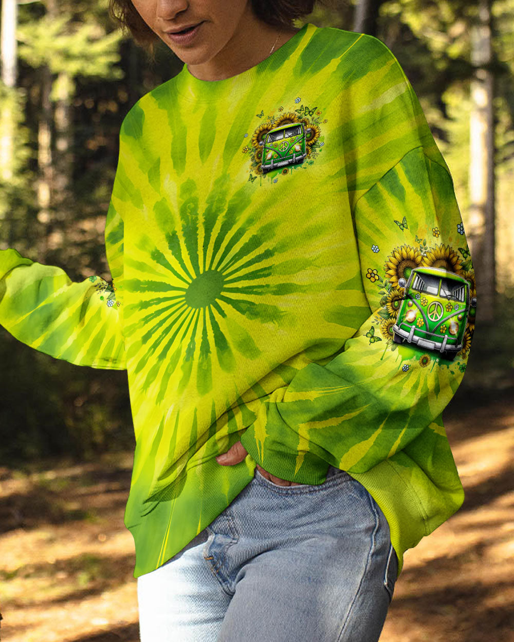 On a Dark Desert Highway Cool Wind in My Hair Tie Dye VW Bus and Sunflower AOP Shirts _8_ W0xqL