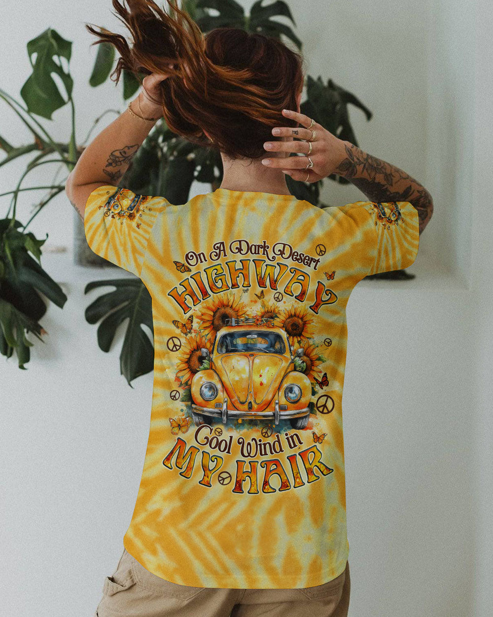 On a Desert Highway Cool Wind in My Hair VW Beetle Yellow Tie Dye AOP Shirts _11_ unp3u