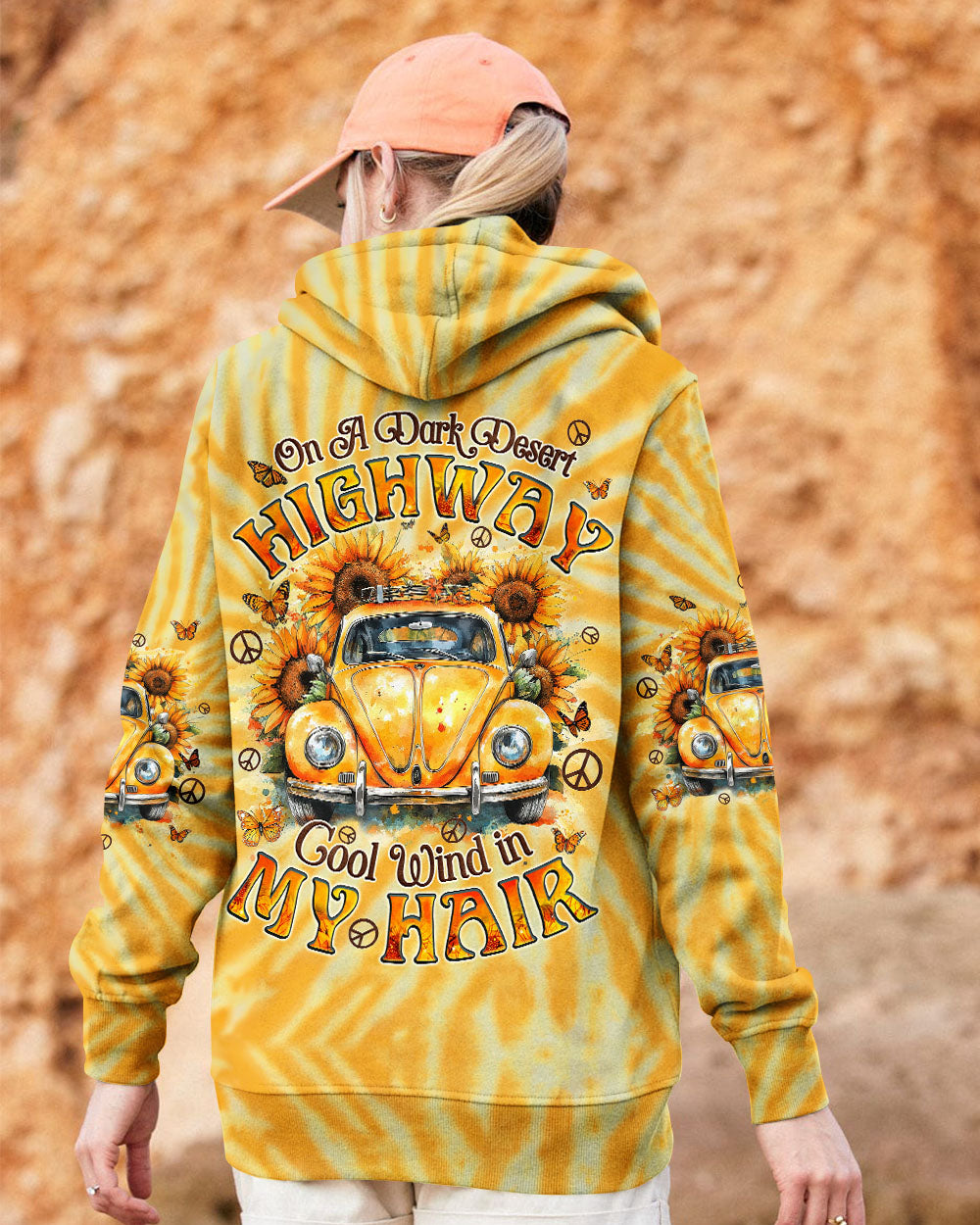 On a Desert Highway Cool Wind in My Hair VW Beetle Yellow Tie Dye AOP Shirts _5_ BAssE
