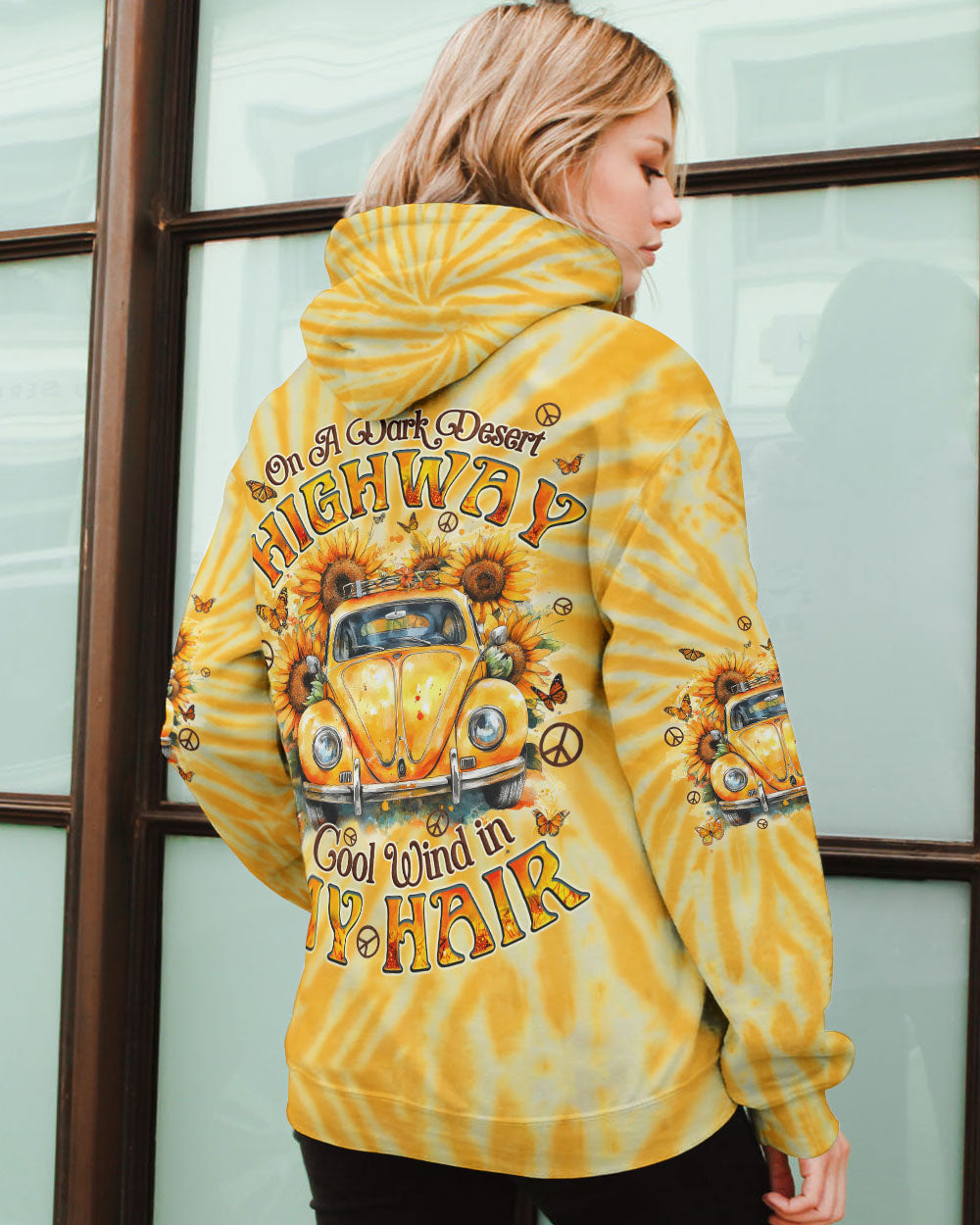On a Desert Highway Cool Wind in My Hair VW Beetle Yellow Tie Dye AOP Shirts _9_ gRHiI