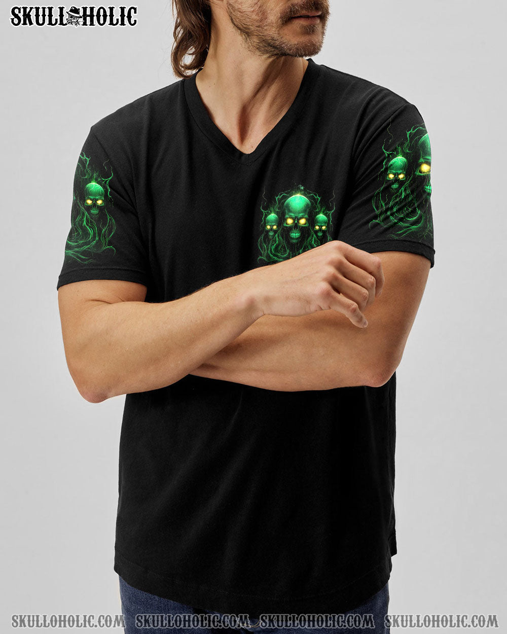 One Day I_E2_80_99m Gonna Just Say F It All and Let My Demons Out to Play Green Skull Graphic Tee AOP Shirts _4_ IfU8L