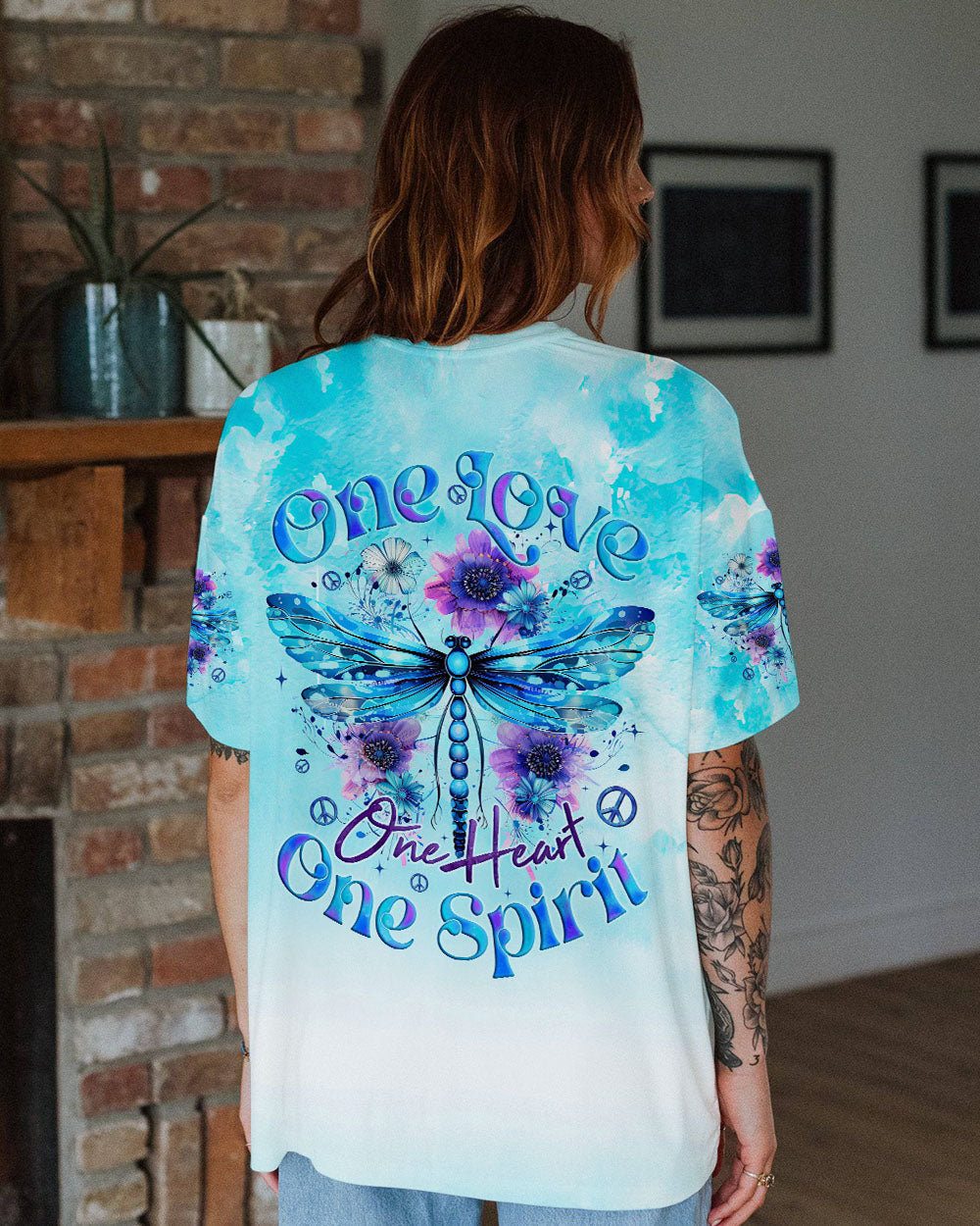 One Love One Heart One Spirit Peaceful Dragonfly and Flowers AOP Shirts _1_ KOT4z