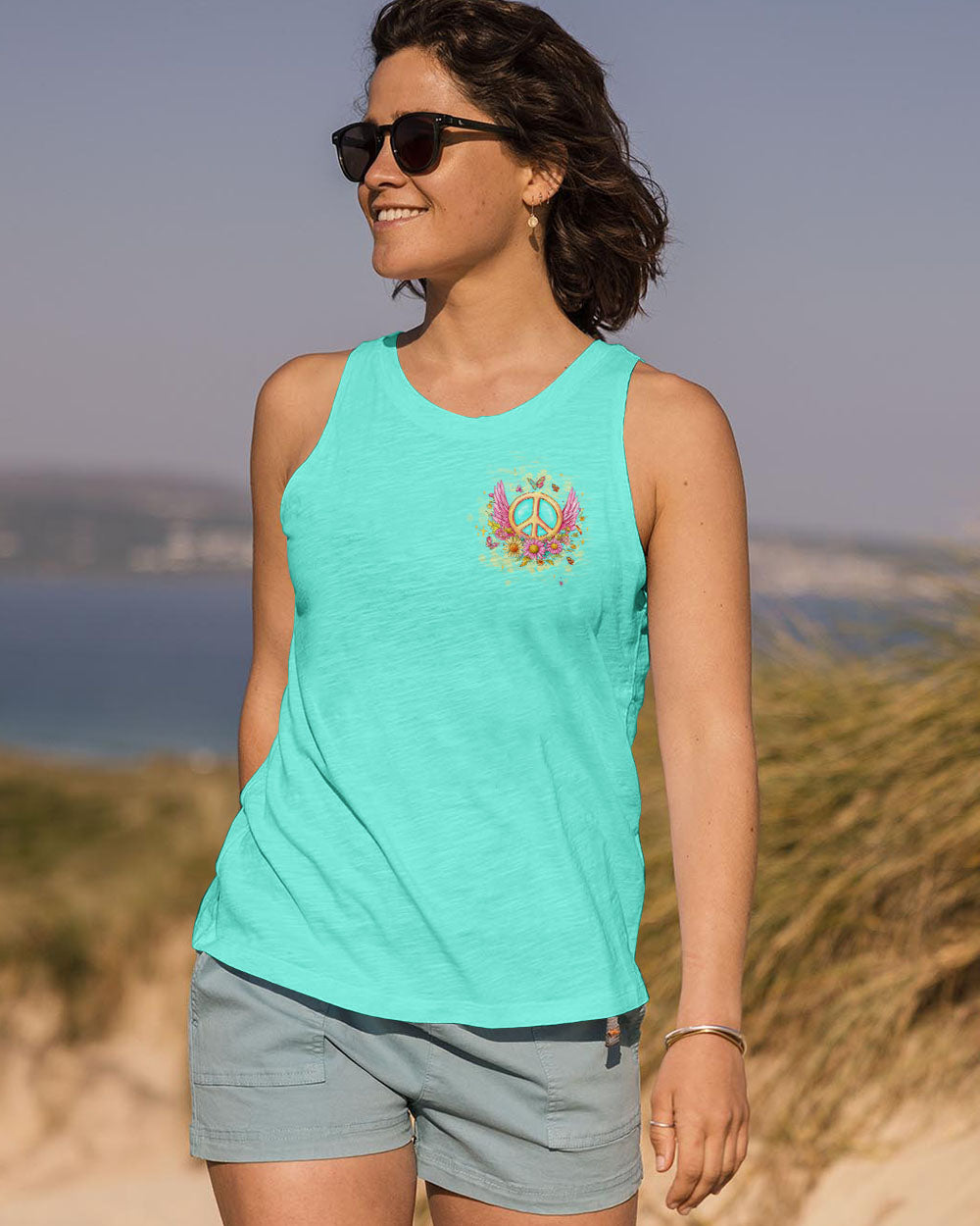 Peace Be With You Winged Peace Sign and Daisy Hippie Style AOP Shirts _10_ 6xYT7