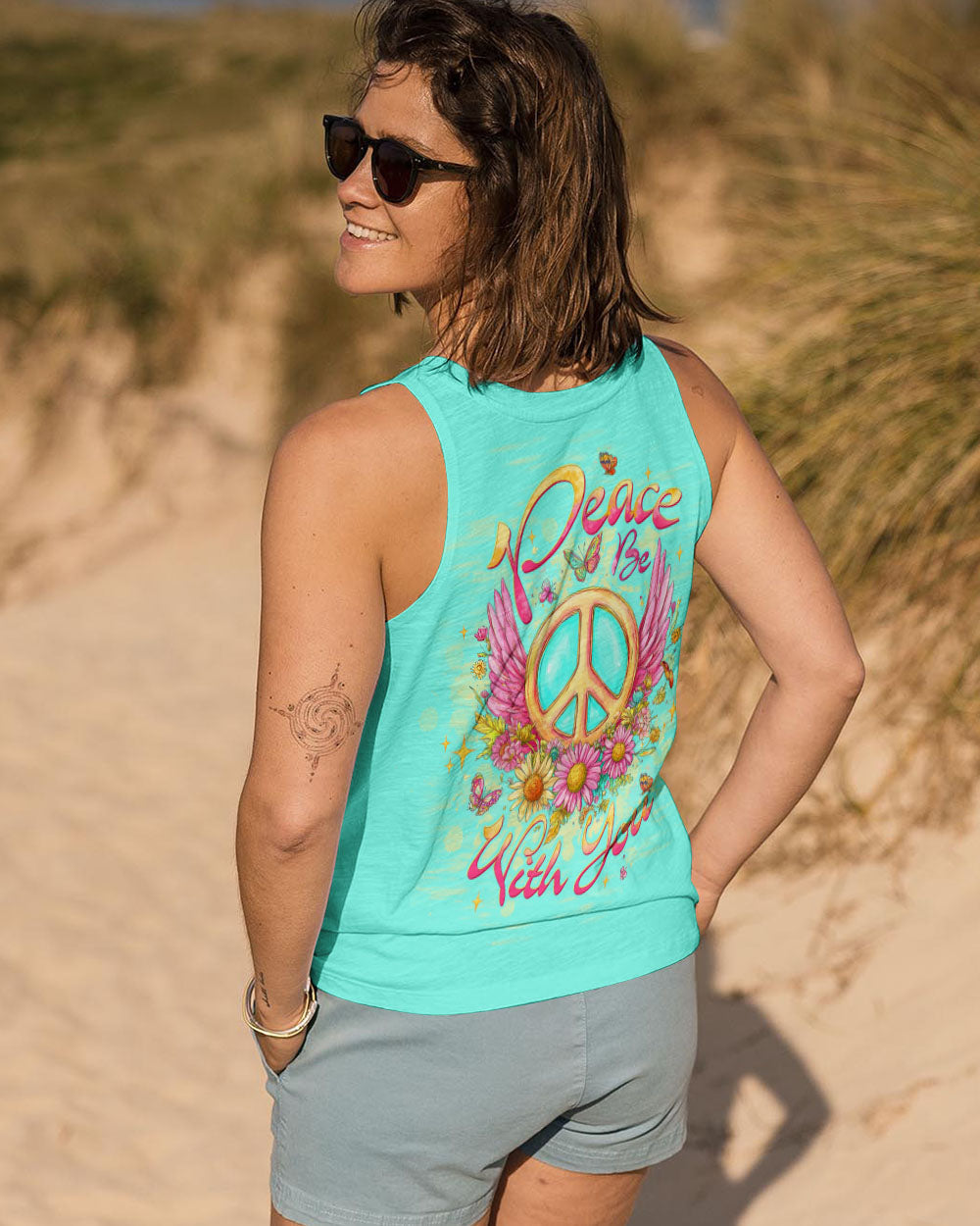 Peace Be With You Winged Peace Sign and Daisy Hippie Style AOP Shirts _11_ I3Czi