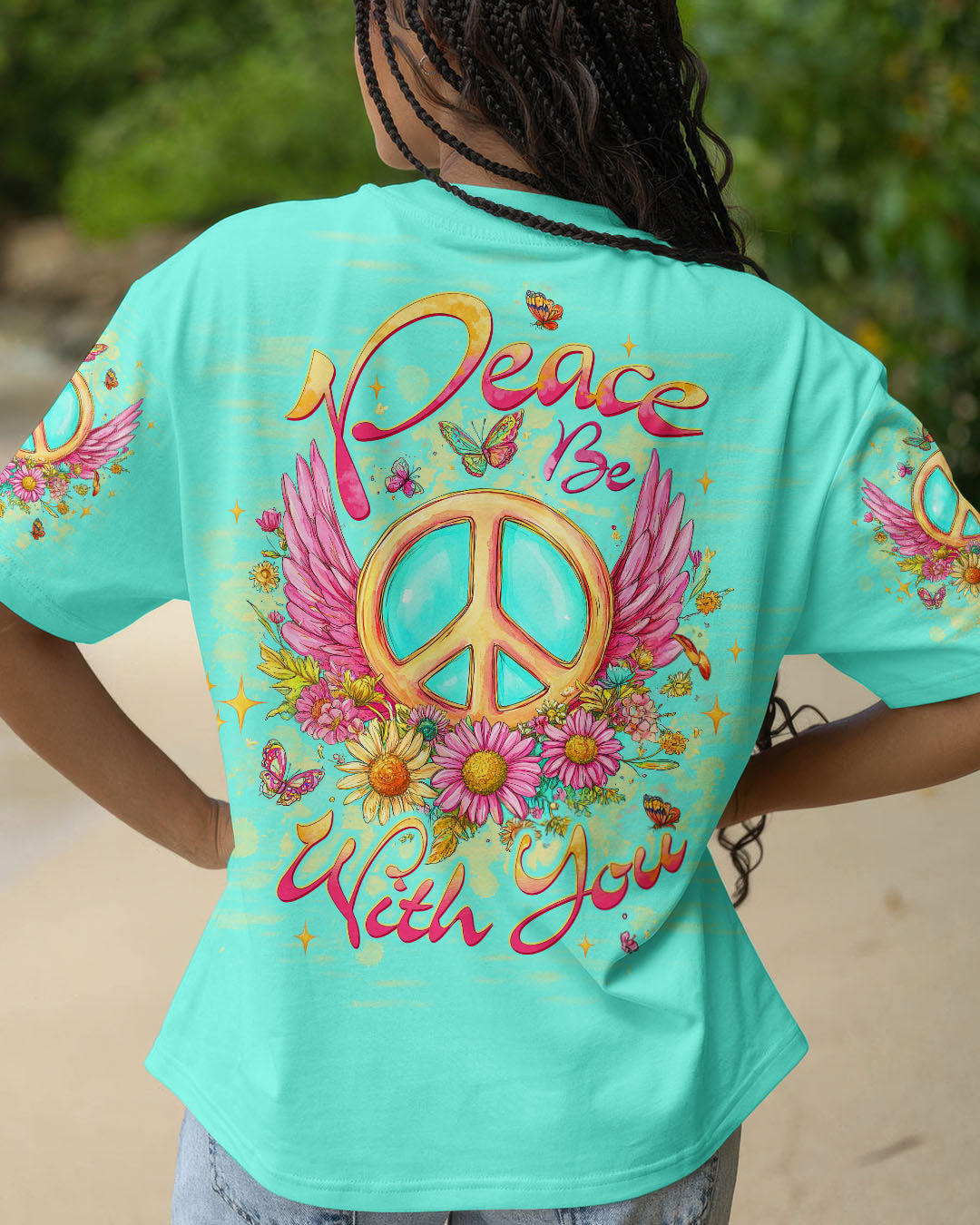 Peace Be With You Winged Peace Sign and Daisy Hippie Style AOP Shirts _12_ h6eMY