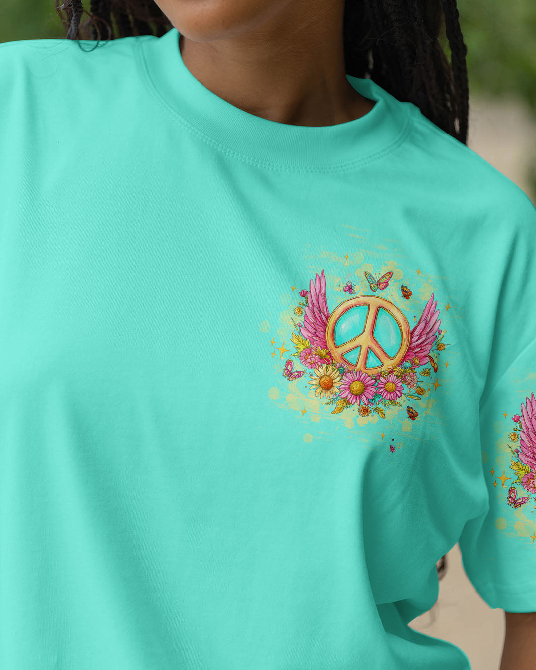 Peace Be With You Winged Peace Sign and Daisy Hippie Style AOP Shirts _13_ AQJtZ