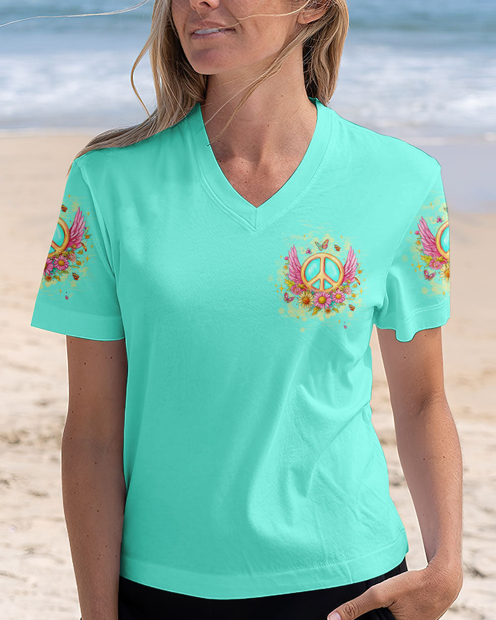 Peace Be With You Winged Peace Sign and Daisy Hippie Style AOP Shirts _2_ dsaTw