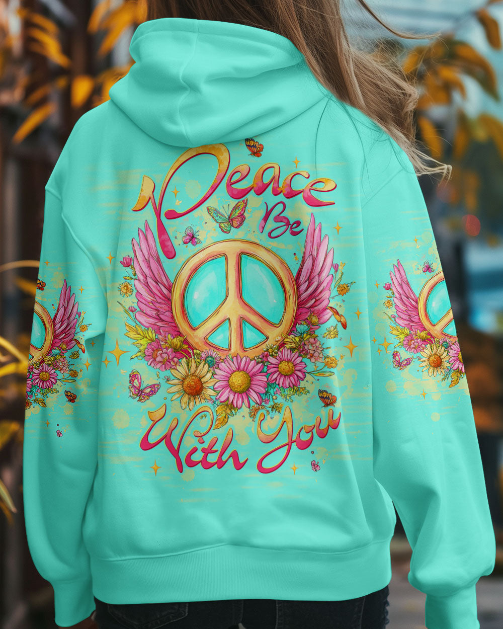 Peace Be With You Winged Peace Sign and Daisy Hippie Style AOP Shirts _5_ OlBsX