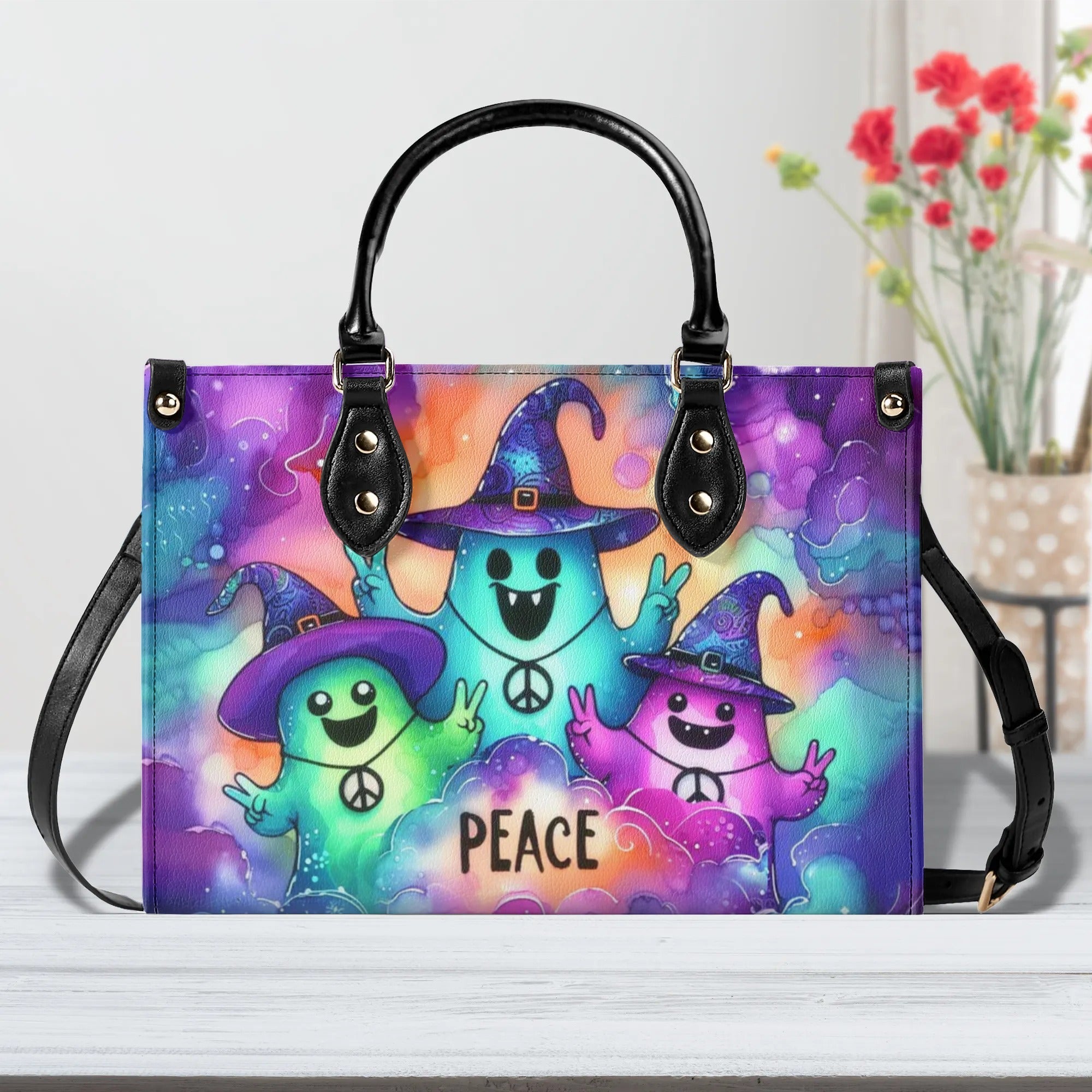 Peace Ghosts Halloween Witch Hat Hippie Leather Bag _6_ U6uJ3