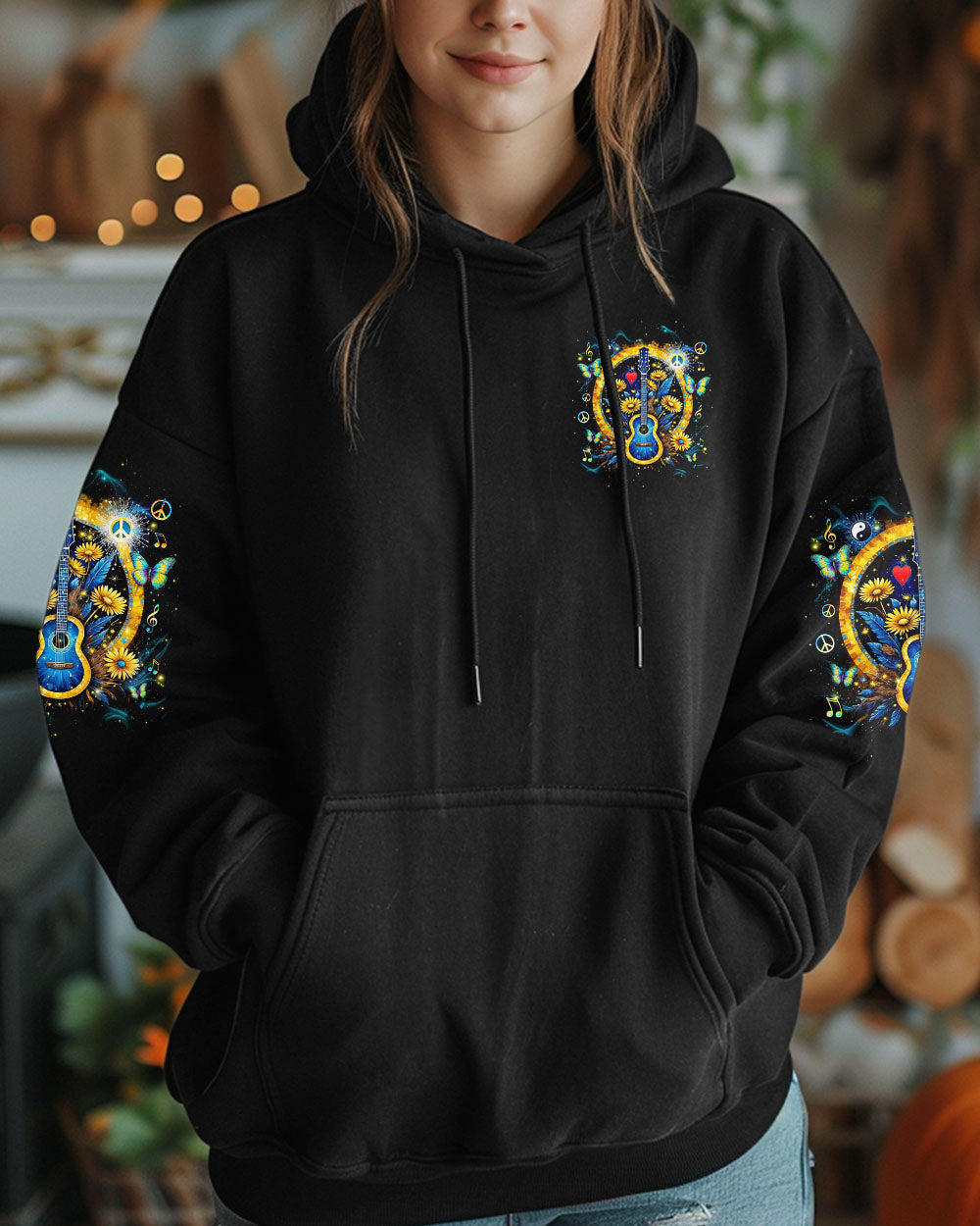 Peace Love Rock _E2_80_98N Roll Guitar and Sunflower Floral Music Graphic Tee AOP Shirts _3_ 1sjBa