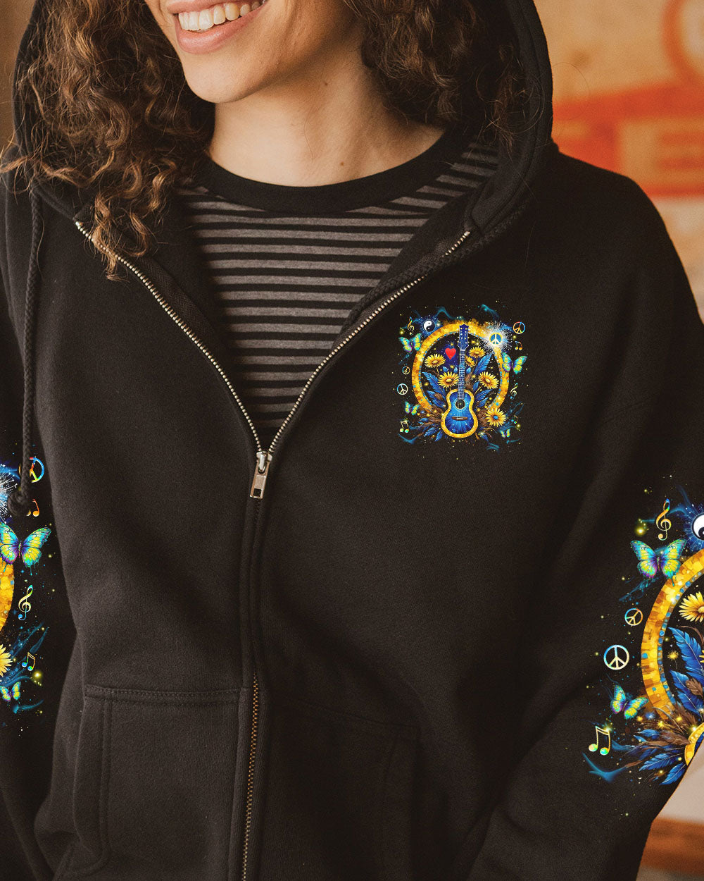 Peace Love Rock _E2_80_98N Roll Guitar and Sunflower Floral Music Graphic Tee AOP Shirts _7_ 2ETiC