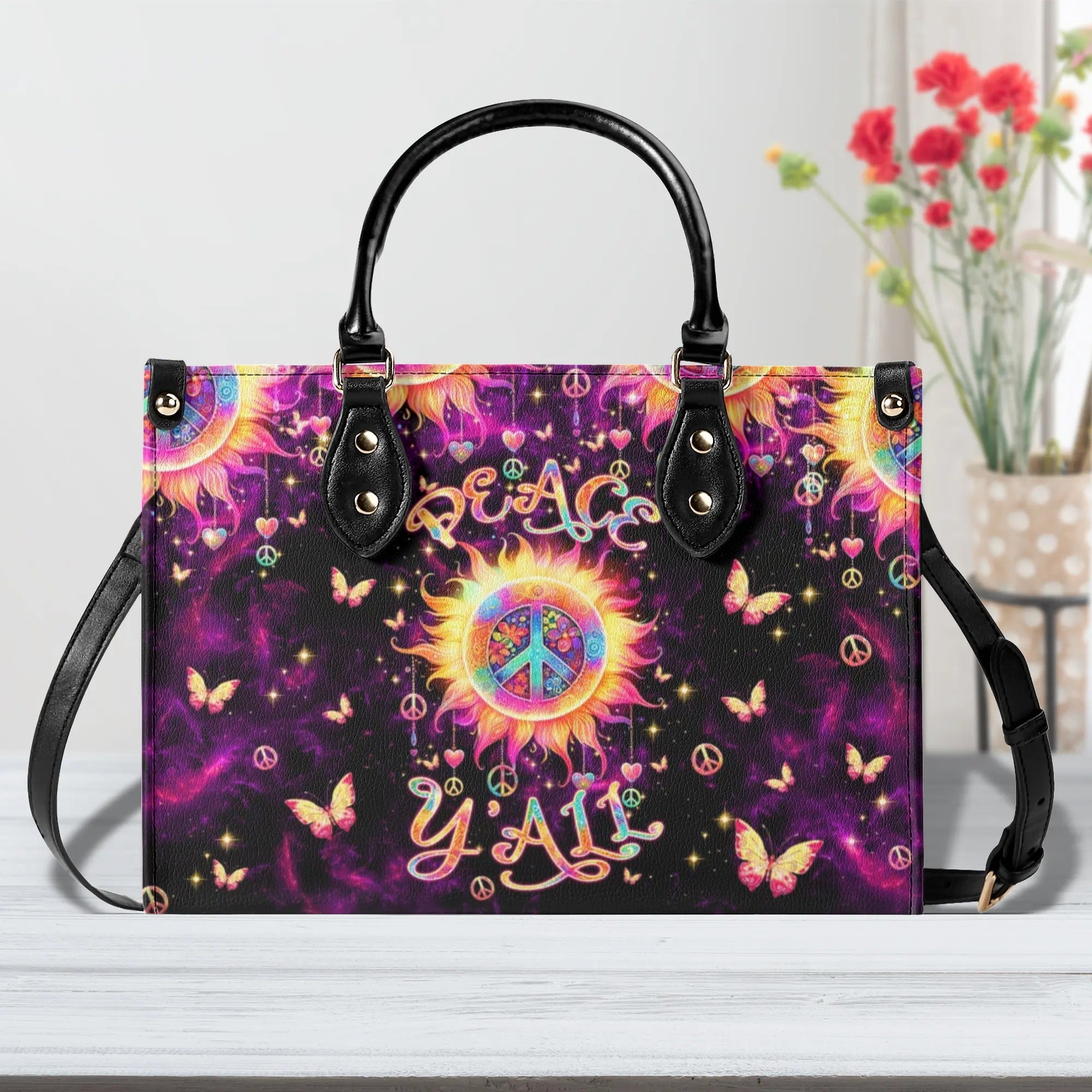 Peace YAll Sun Peace Sign Hippie Leather Bag Gift for Women _1_ 7XXEM