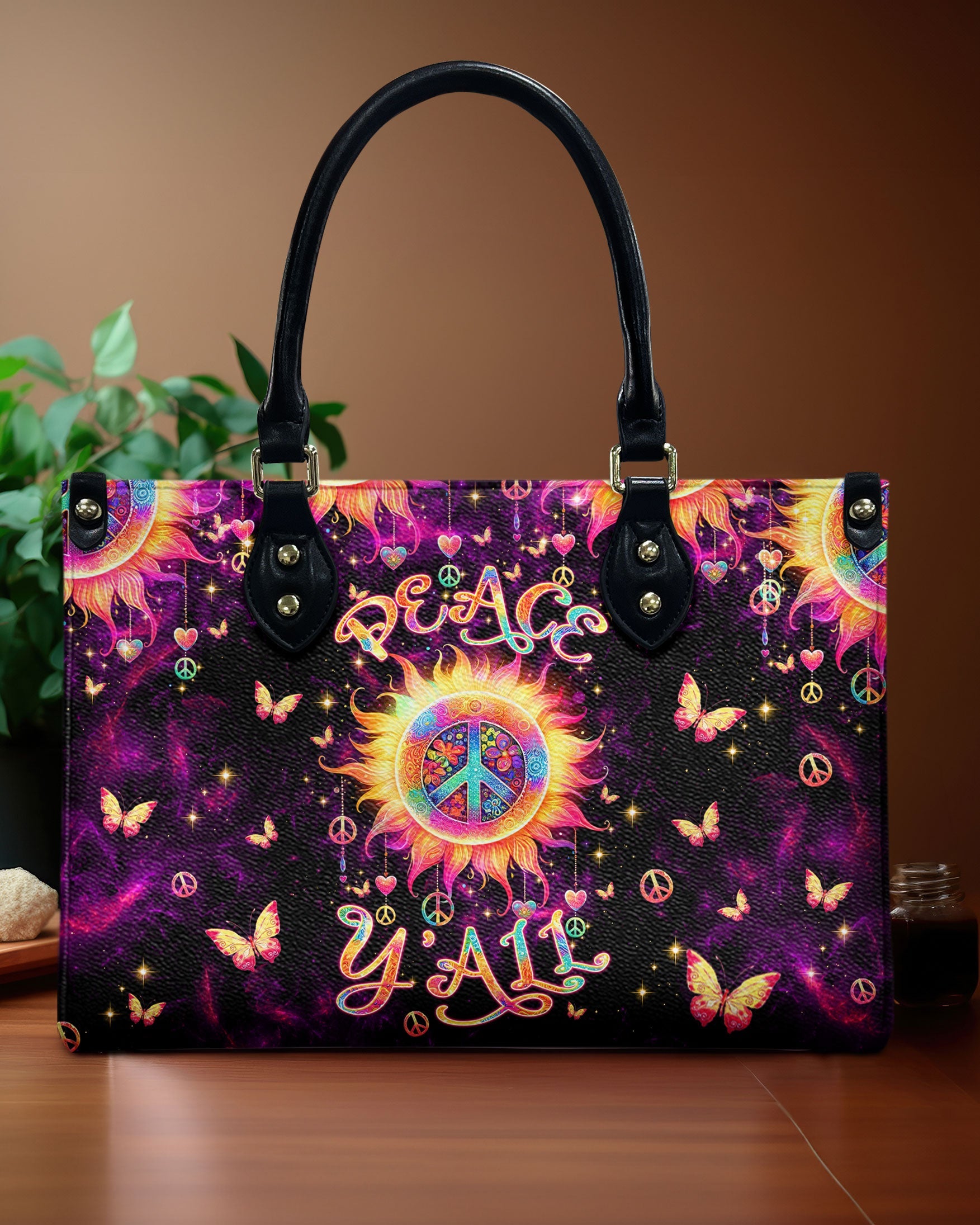 Peace YAll Sun Peace Sign Hippie Leather Bag Gift for Women _2_ TWsGt