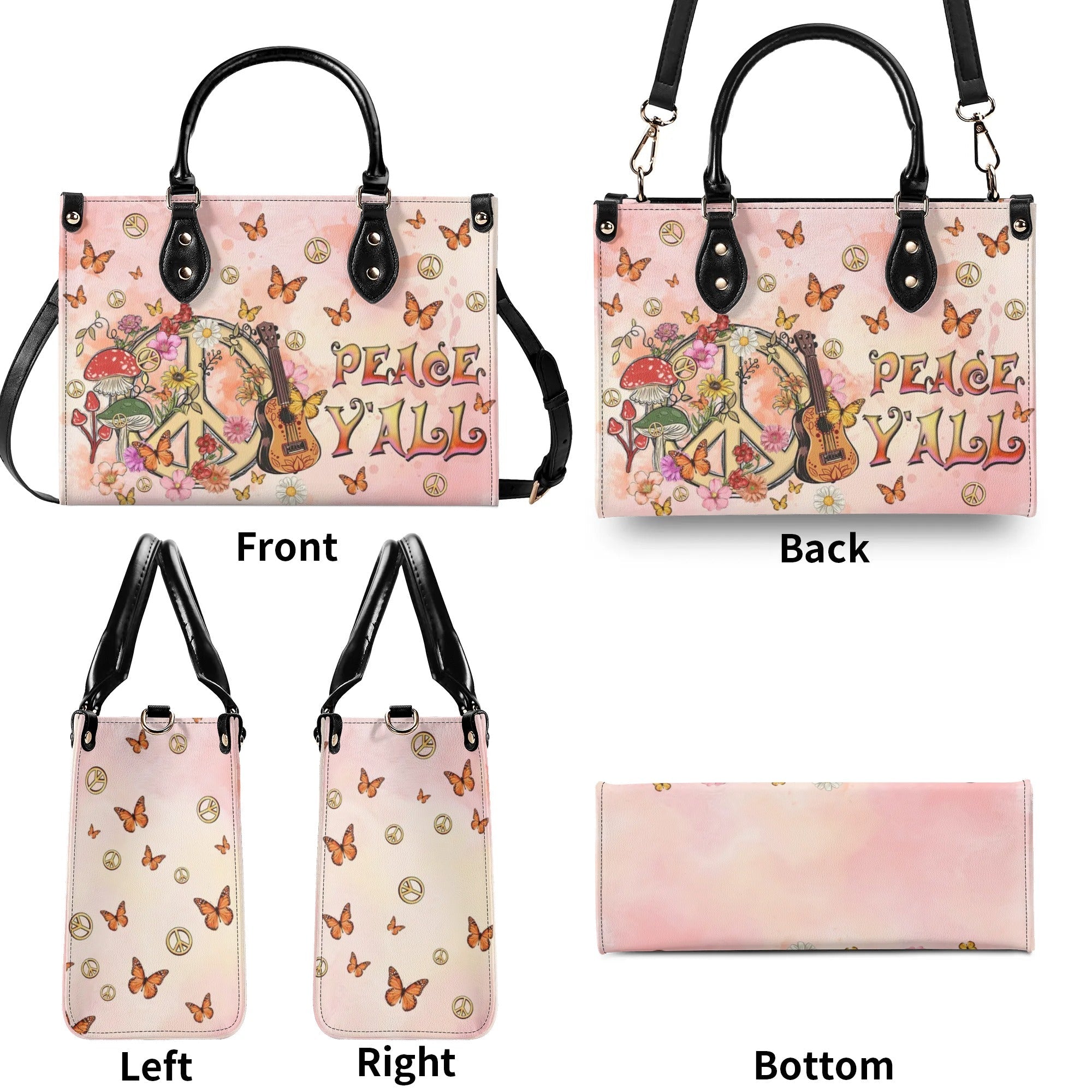 Peace Y_E2_80_99All Peace Sign with Guitar and Mushrooms Hippie Leather Bag Gift for Women _4_ knGlV