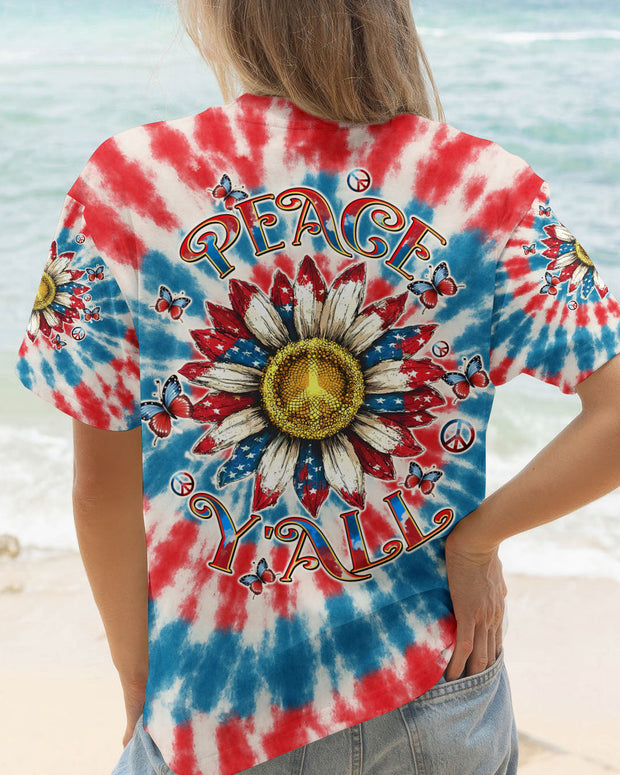 Peace Y?all Sunflower - USA Tie-Dye Patriotic 4th of July Tee for Women - AOP Shirts
