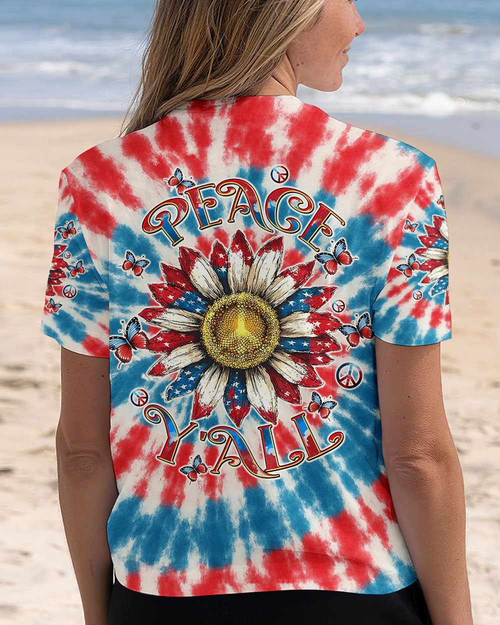 Peace Y_E2_80_99all Sunflower USA Tie Dye Patriotic 4th of July Tee for Women AOP Shirts _5_ 8okFh