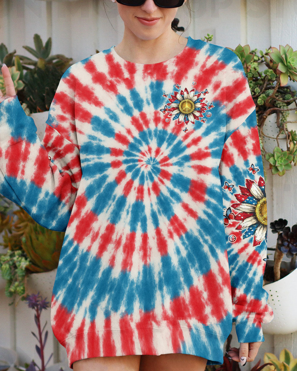 Peace Y_E2_80_99all Sunflower USA Tie Dye Patriotic 4th of July Tee for Women AOP Shirts _8_ 2AV2W